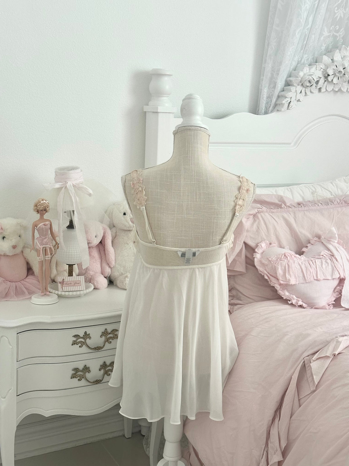 Vintage Delicates White Sheer Babydoll Slip Dress Size M