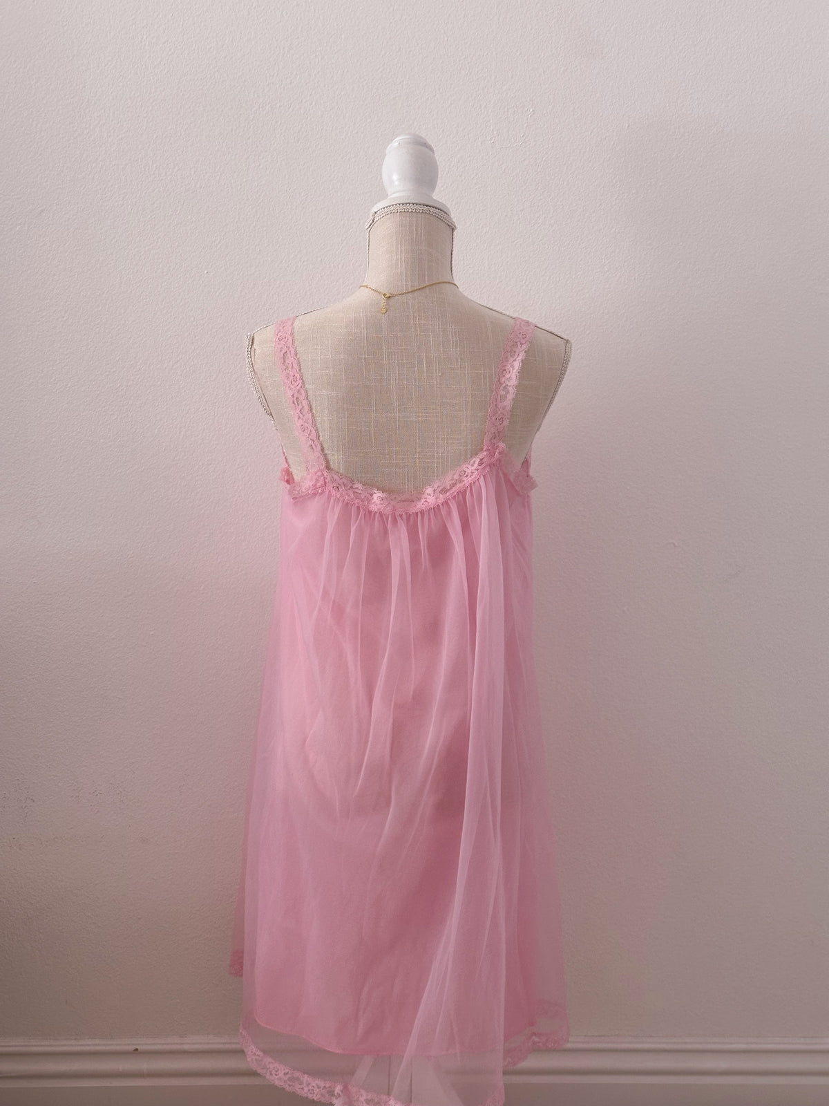 Vintage 1950s pink sheer baby doll nightgown slip dress Size: M