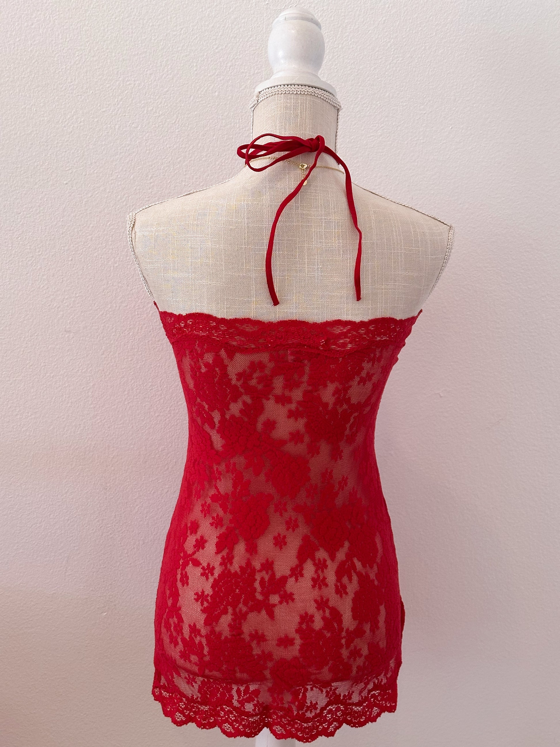 Vintage red Victoria's Secret lace halter dress two piece set Size: XS