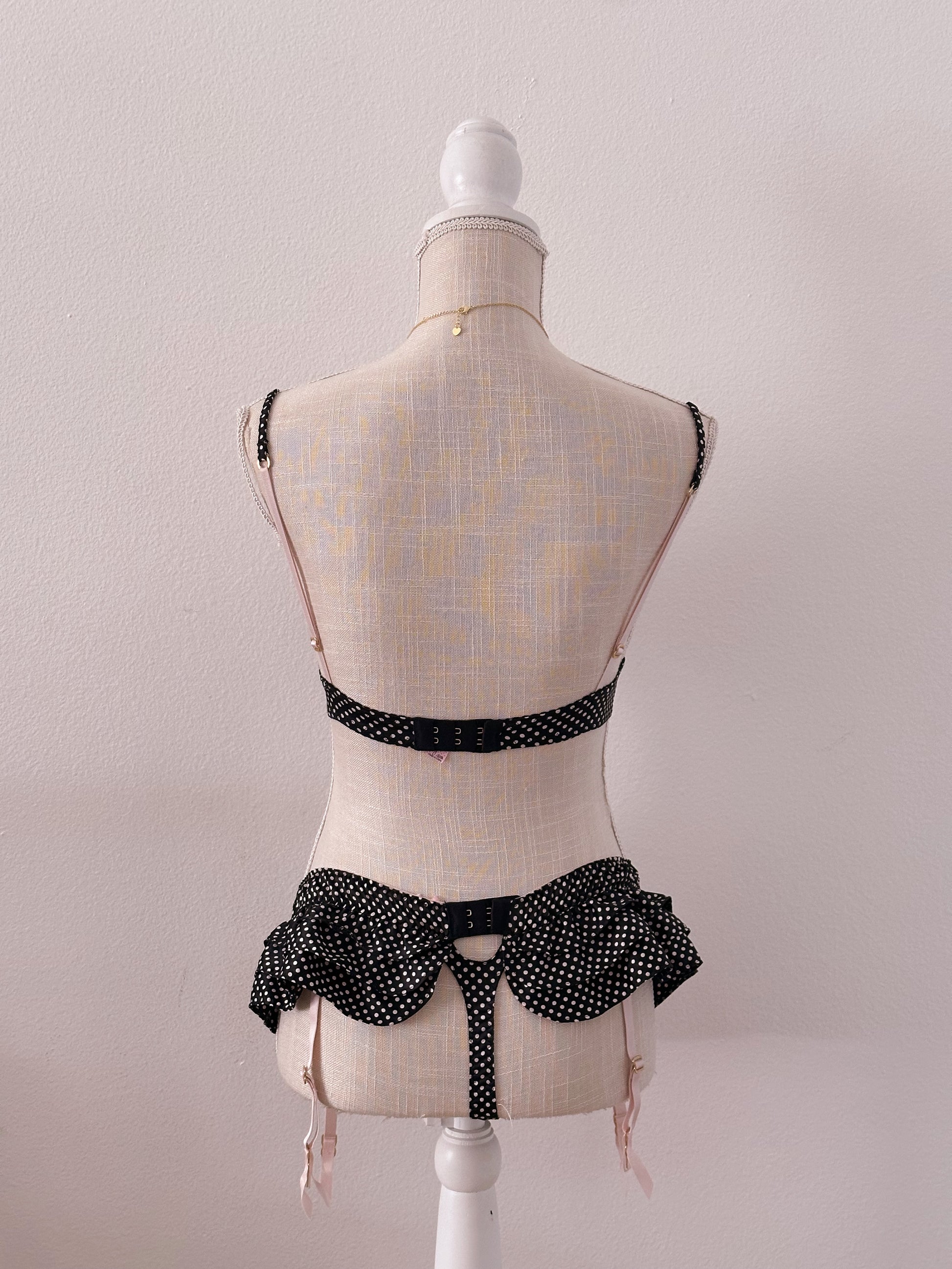 Vintage Victoria's Secret Black and pink polka dot lingerie Set Size: 32 B/ S