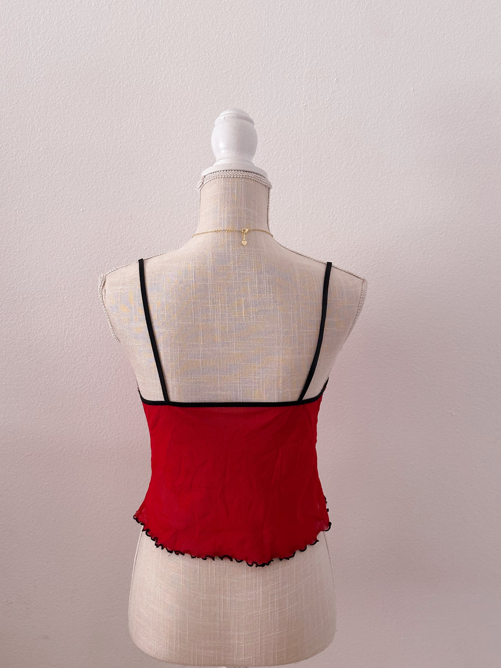 Vintage red and black sheer cami top size: xs/s