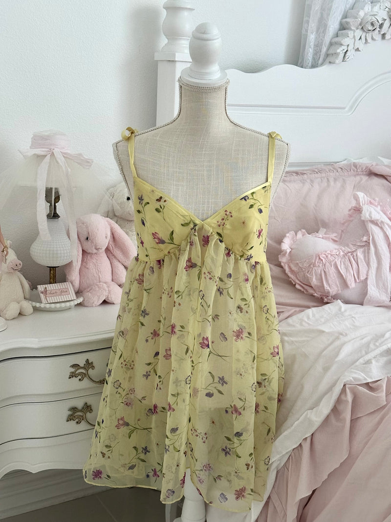 Vintage 1995 Victoria’s Secret Runway Yellow Floral Slip Dress Size: M