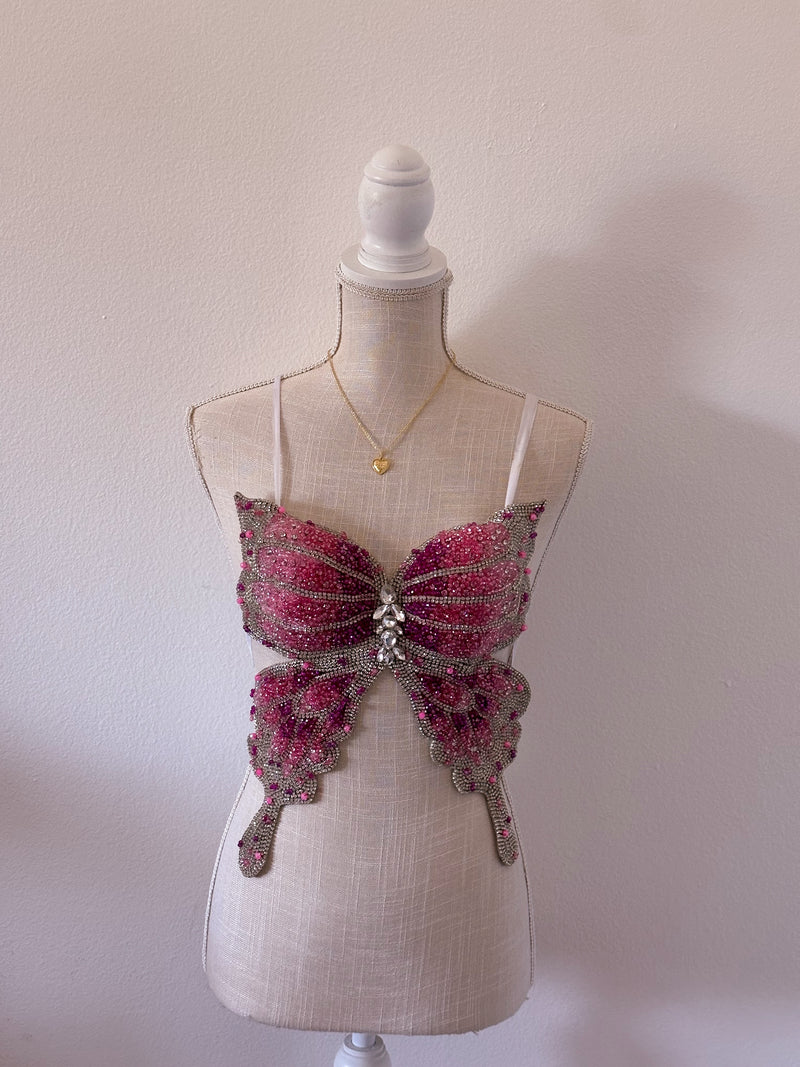 Handmade bedazzled butterfly halter top size: xs