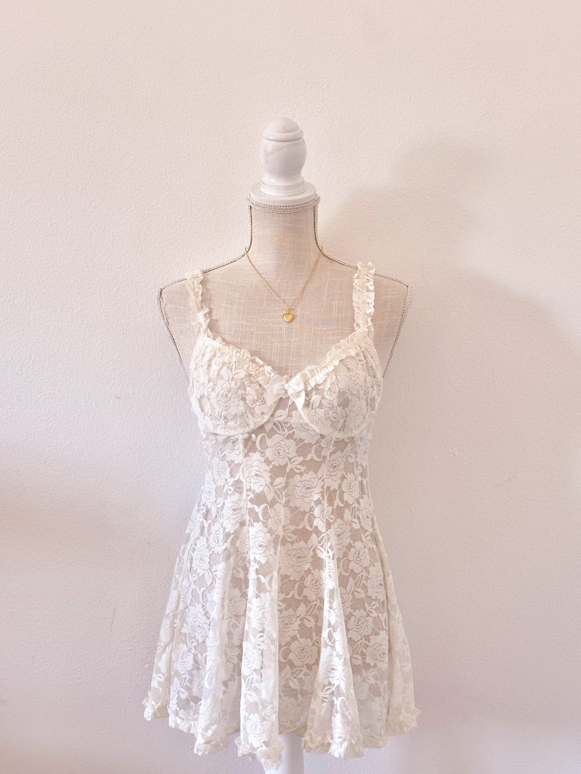 Vintage 1990s Cinema Etoile White Floral Sheer Babydoll Slip Dress Size: S