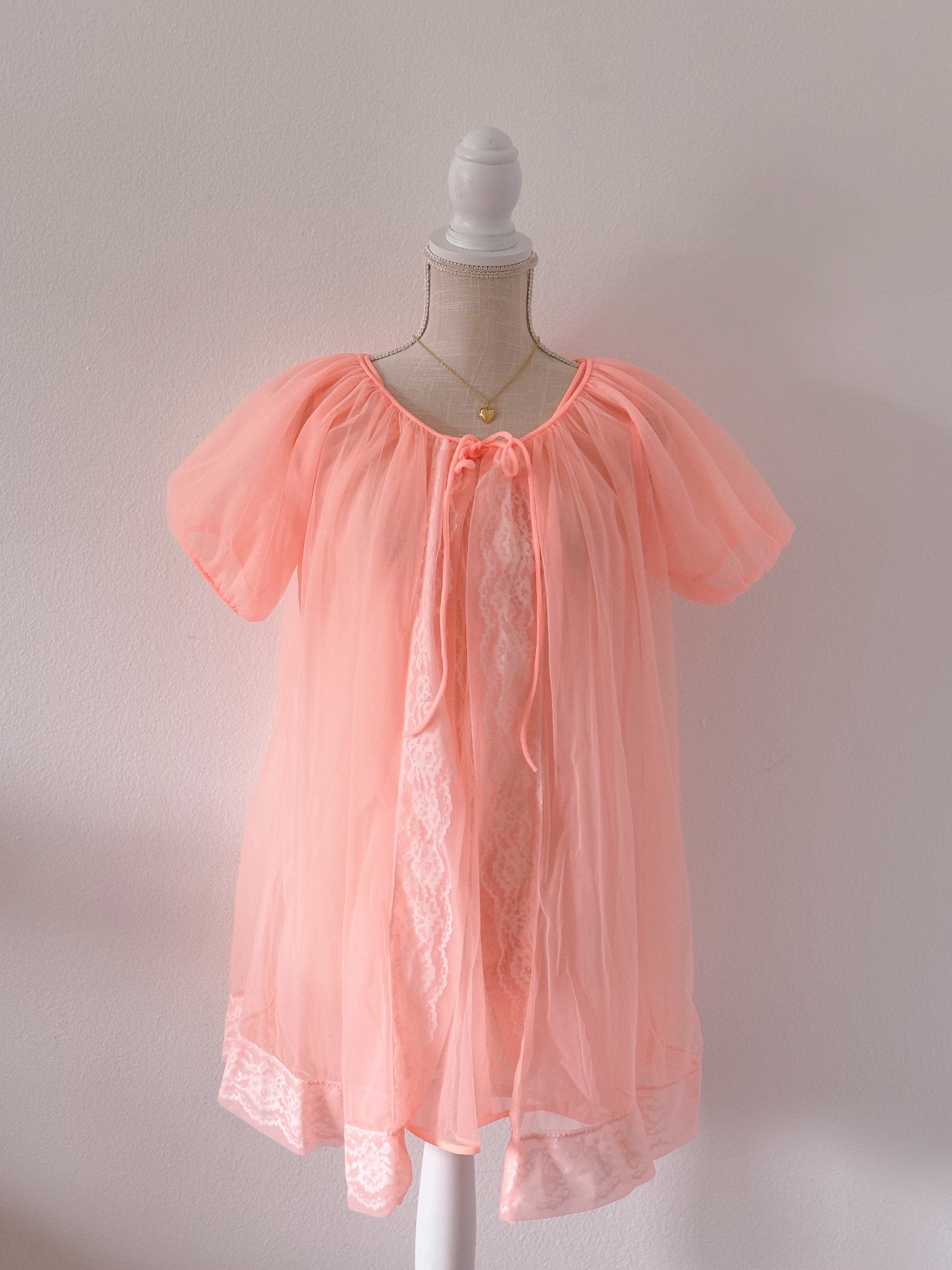 1950's peignoir peach robe and slip dress set