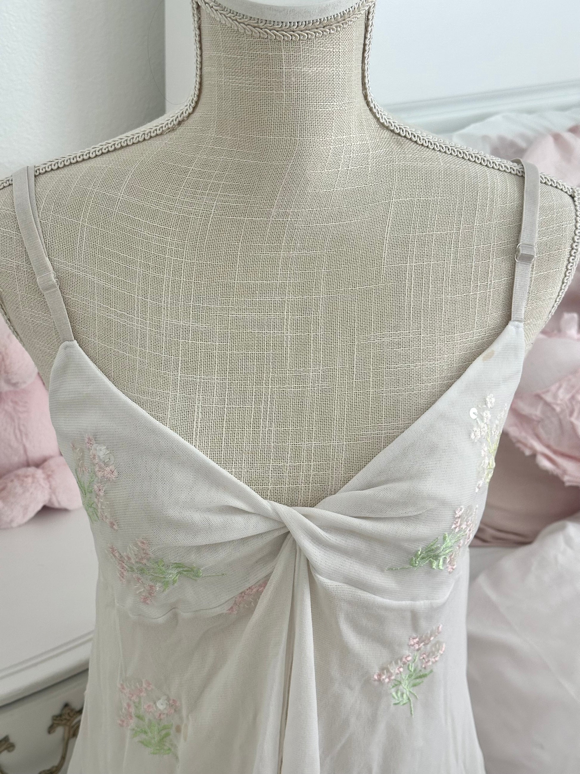 Vintage 2001 Victoria’s Secret Floral Sequin Open-Front Babydoll Top Size: M