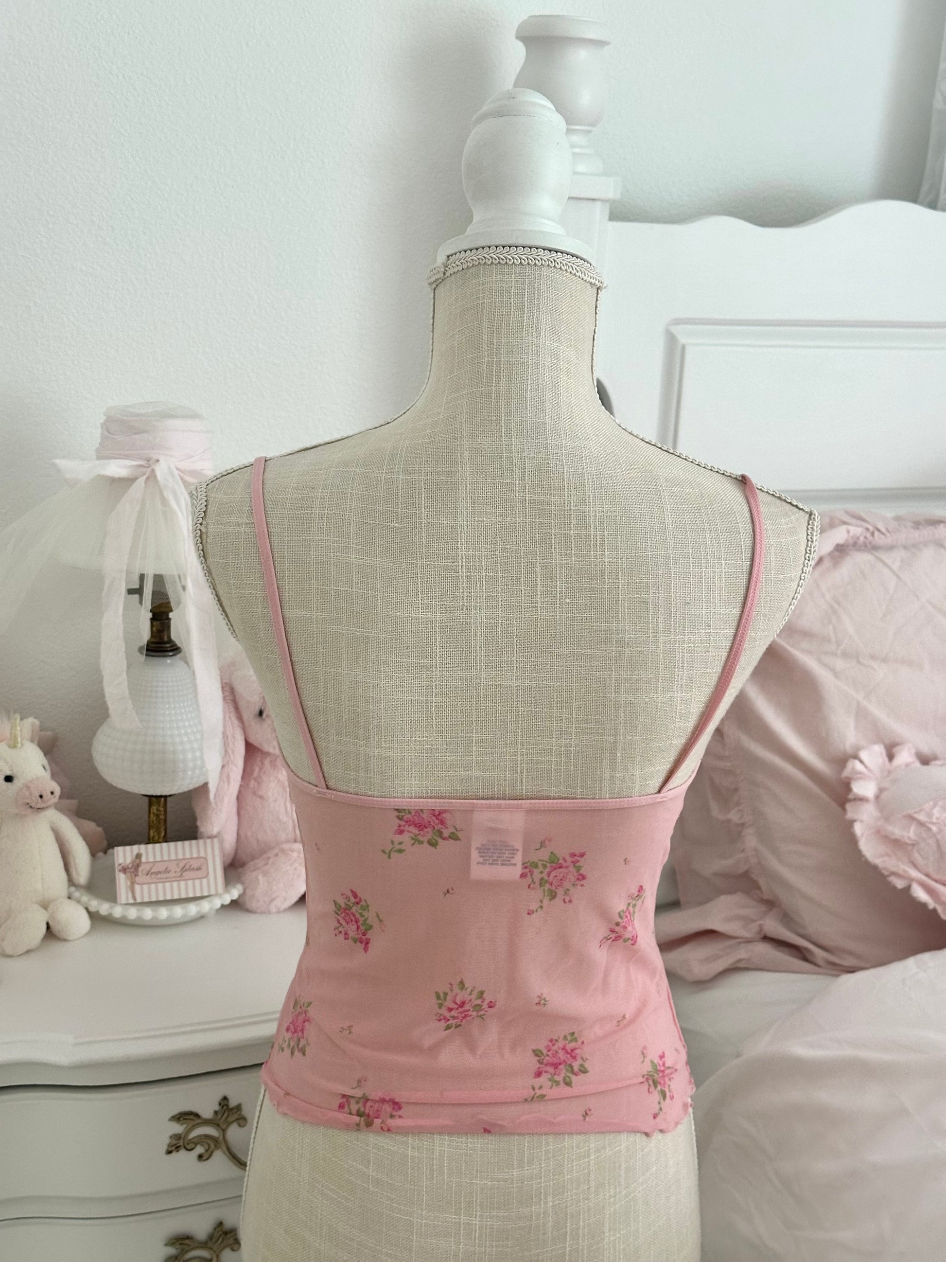 Vintage Y2K Old Navy Pink Sheer Floral Cami Top Size: M