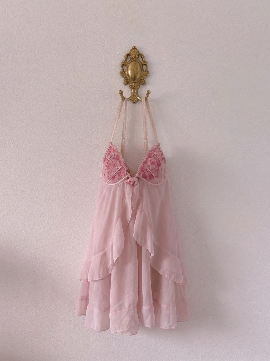 Vintage Delicates aurora pink floral babydoll slip dress Size: S