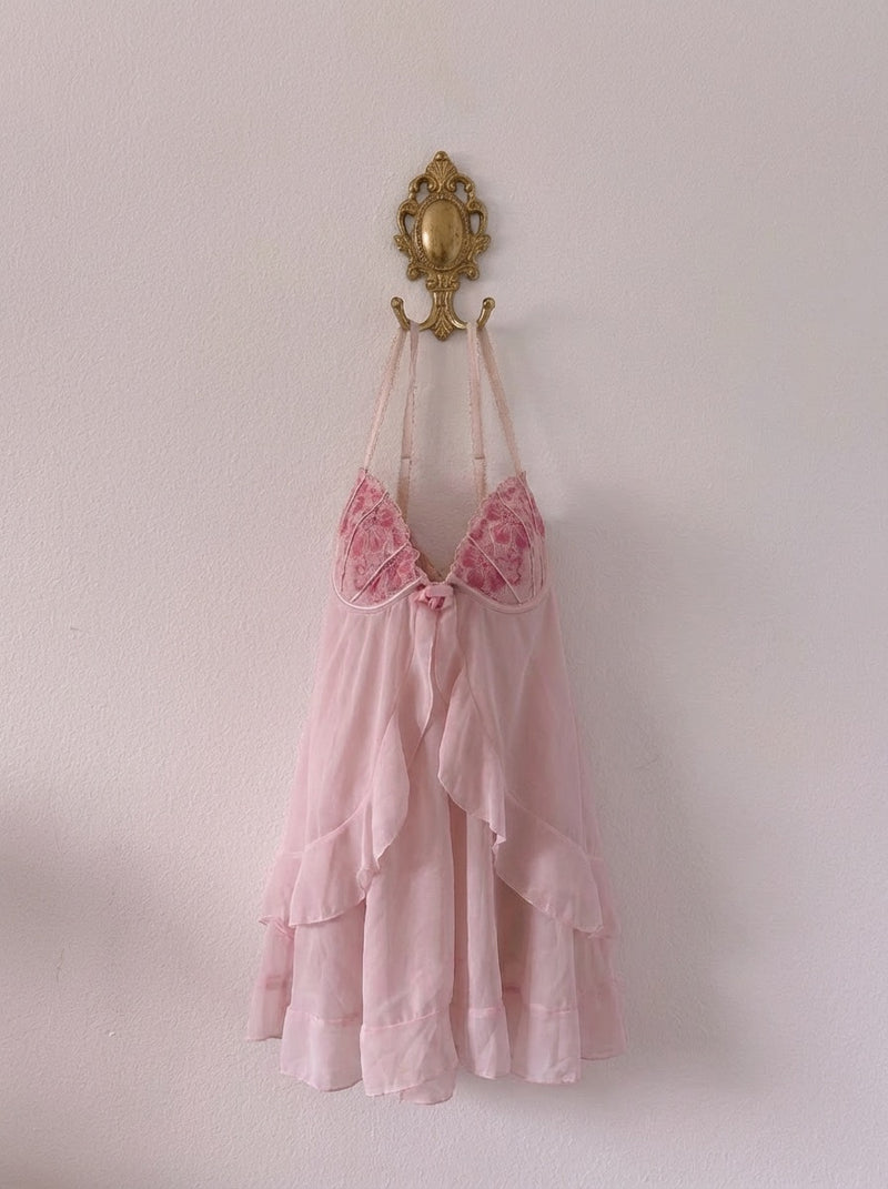 Vintage Delicates aurora pink floral babydoll slip dress Size: S