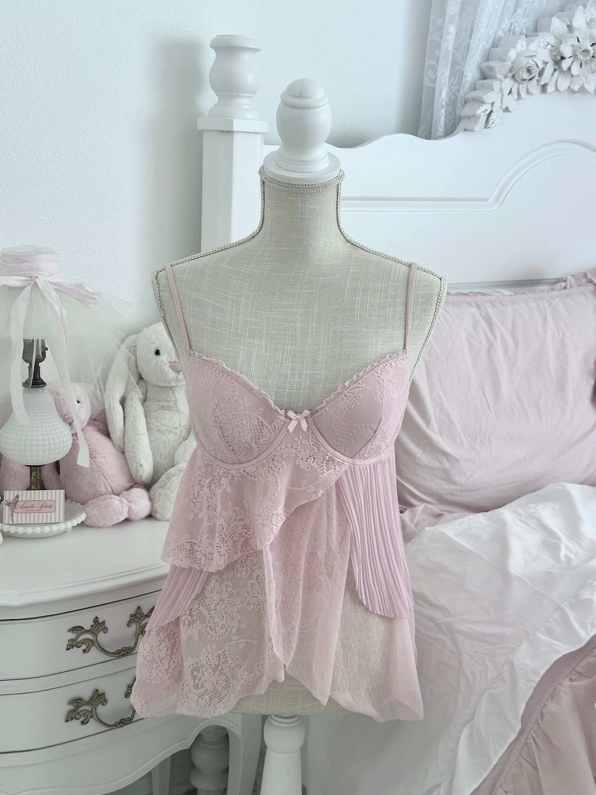 Vintage 2005 Victoria’s Secret Pink Tiered Shabby Chic Babydoll Top Size: 36B (Fits 34C)