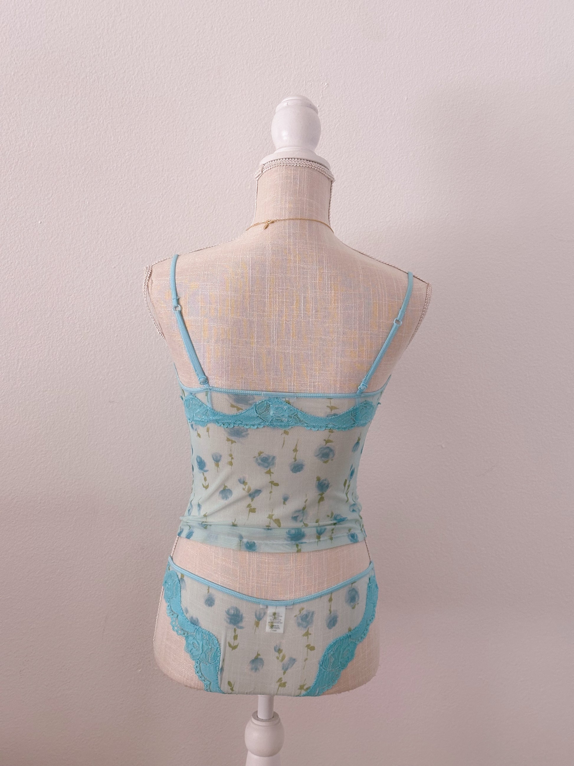 Vintage Rampage blue sheer floral cami set size: S