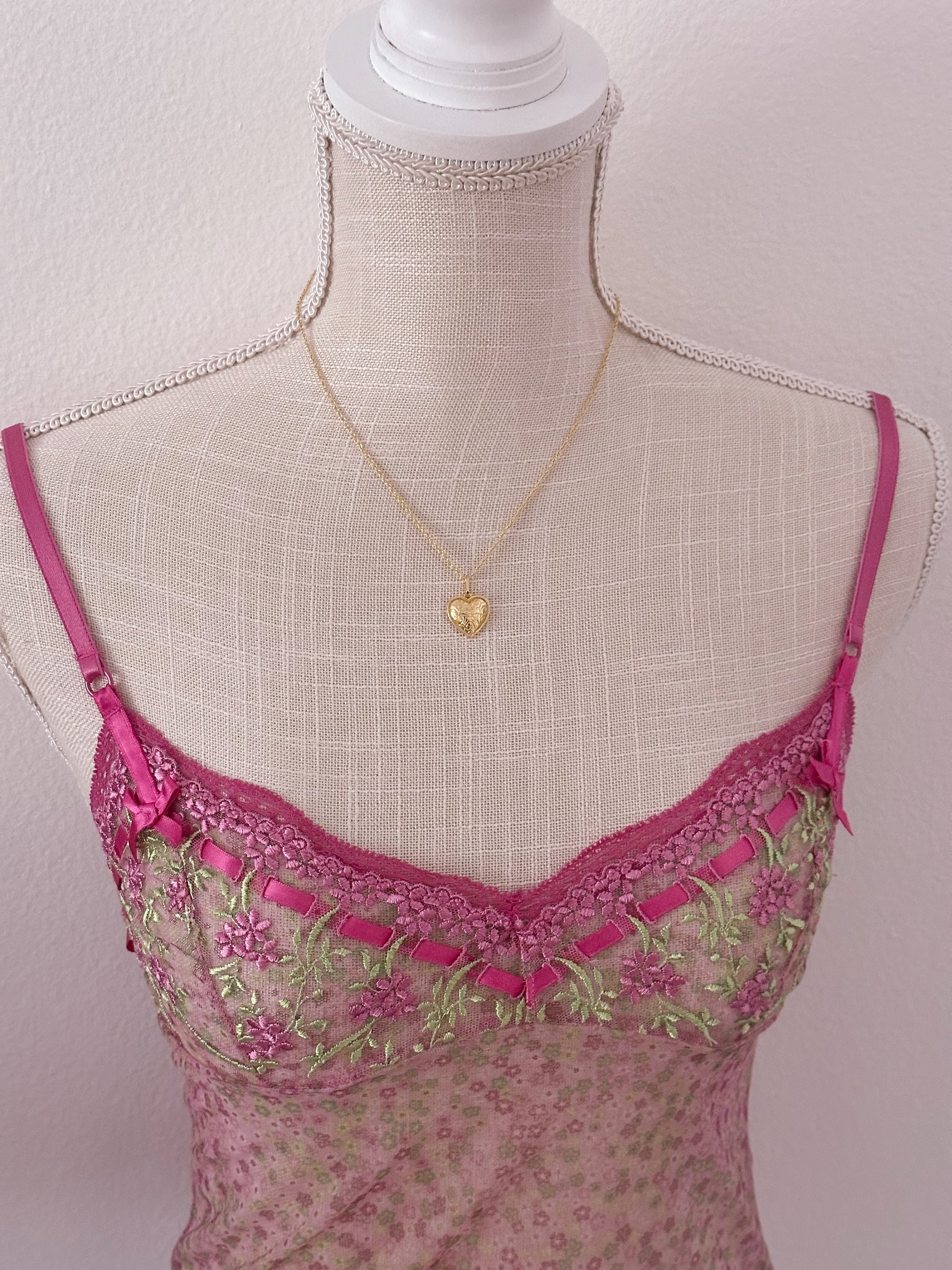 Vintage Victoria's Secret, pink and green, sheer viral cami size: XS