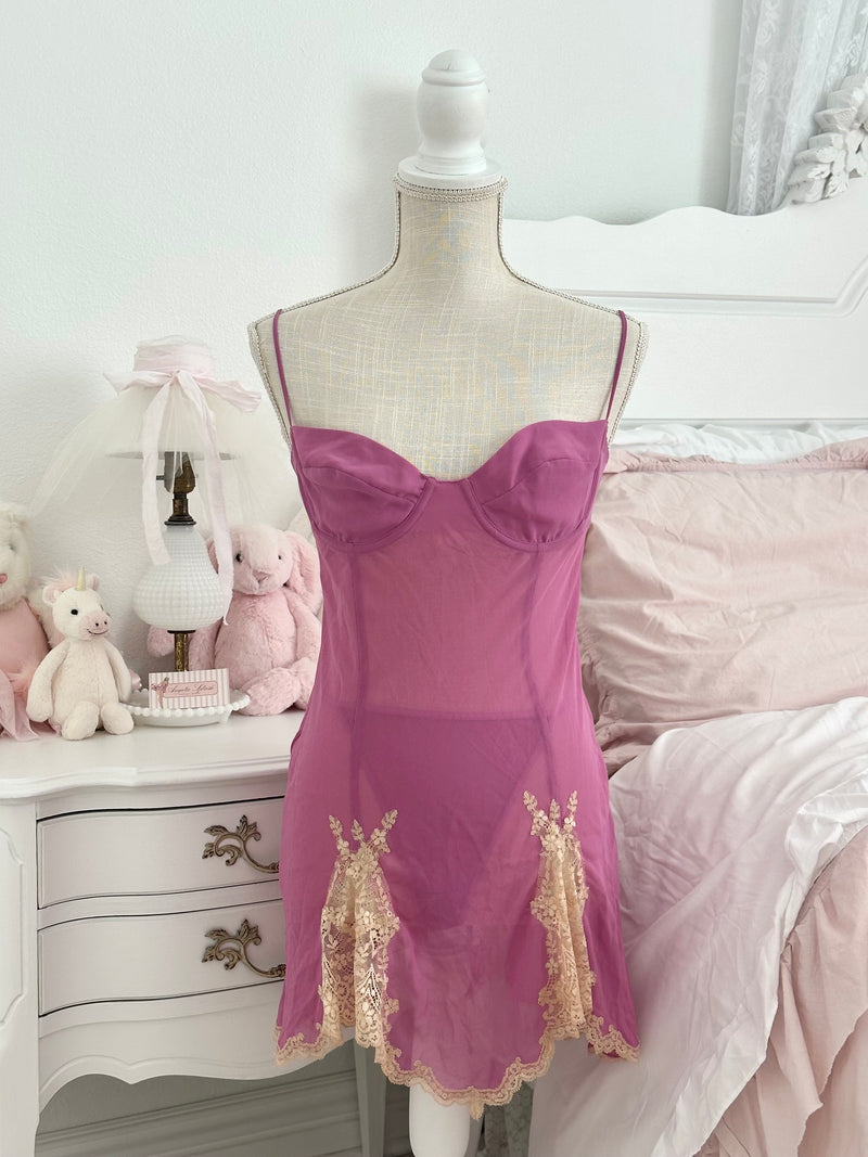 Vintage 2004 Victoria’s Secret Purple Sheer Babydoll Slip Dress Set Size: M