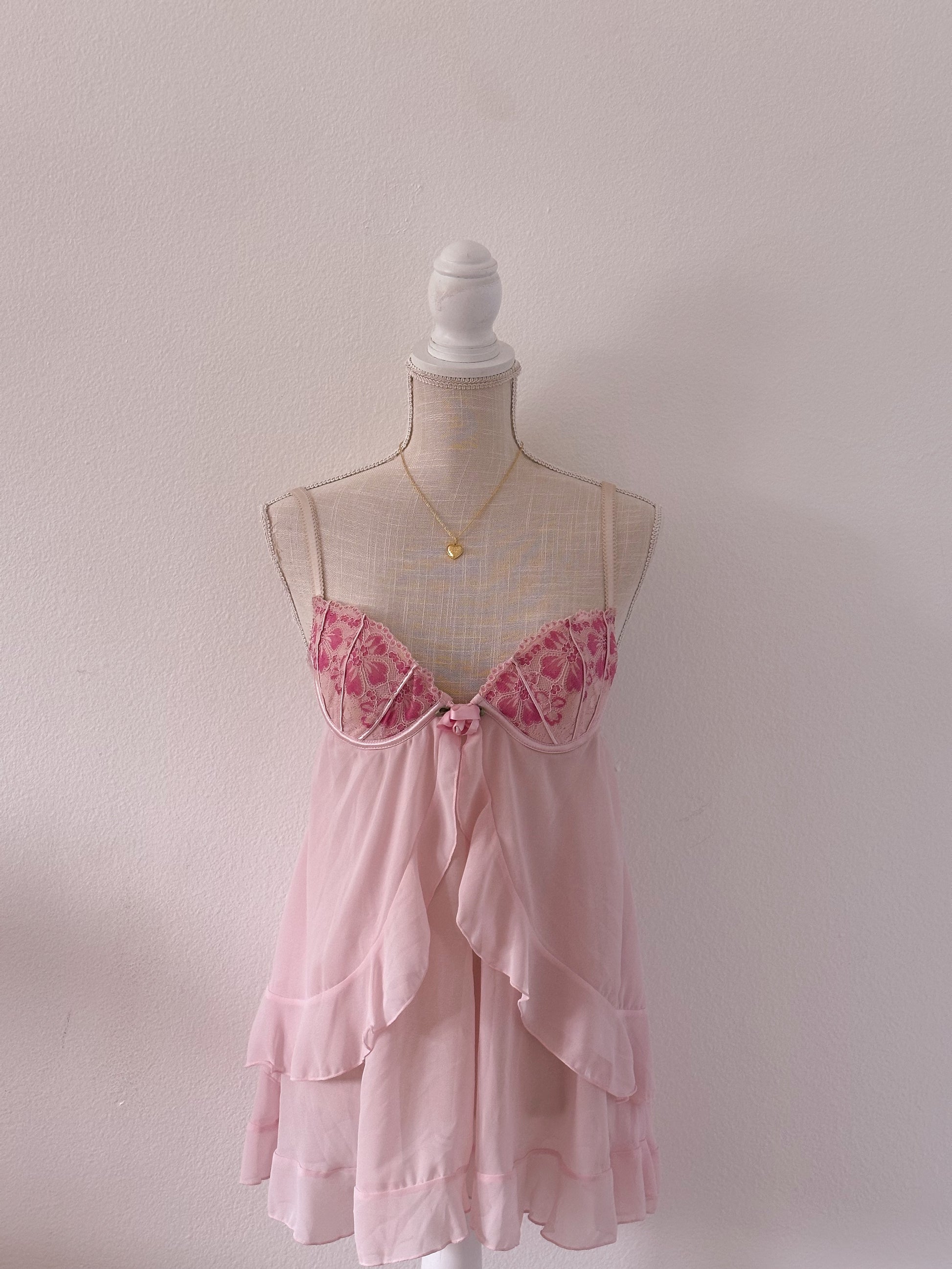 Vintage Delicates aurora pink floral babydoll slip dress Size: S
