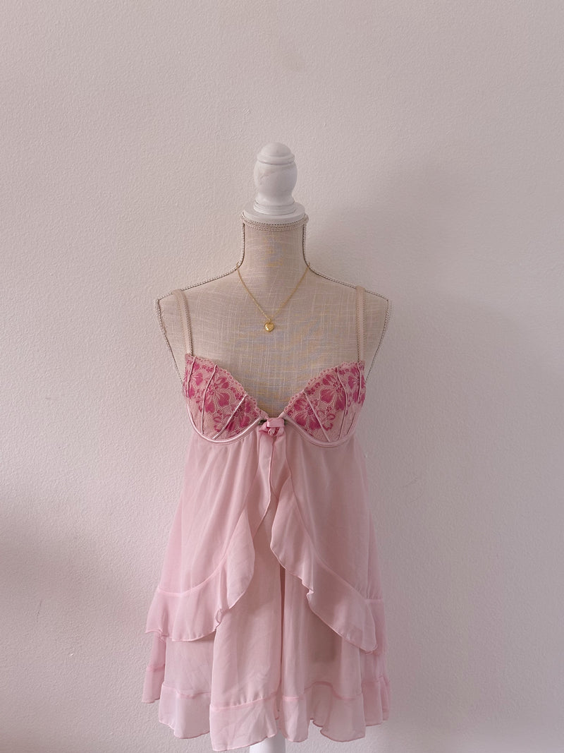 Vintage Delicates aurora pink floral babydoll slip dress Size: S