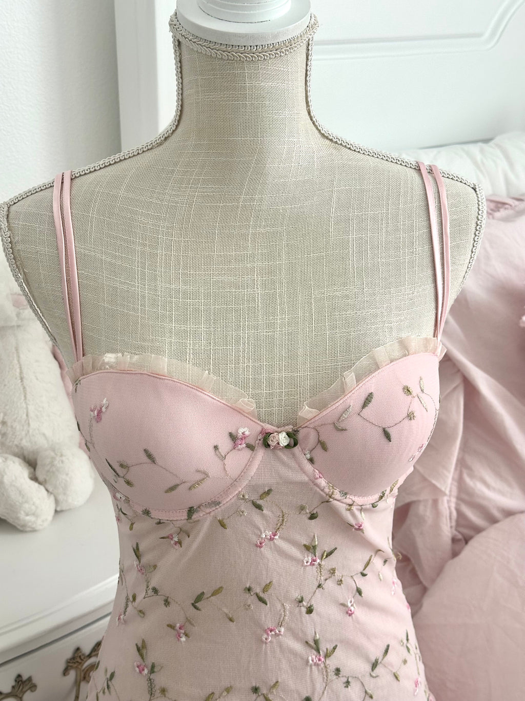 Vintage Hillard & Hanson Pink Floral Babydoll Slip Dress Size: M
