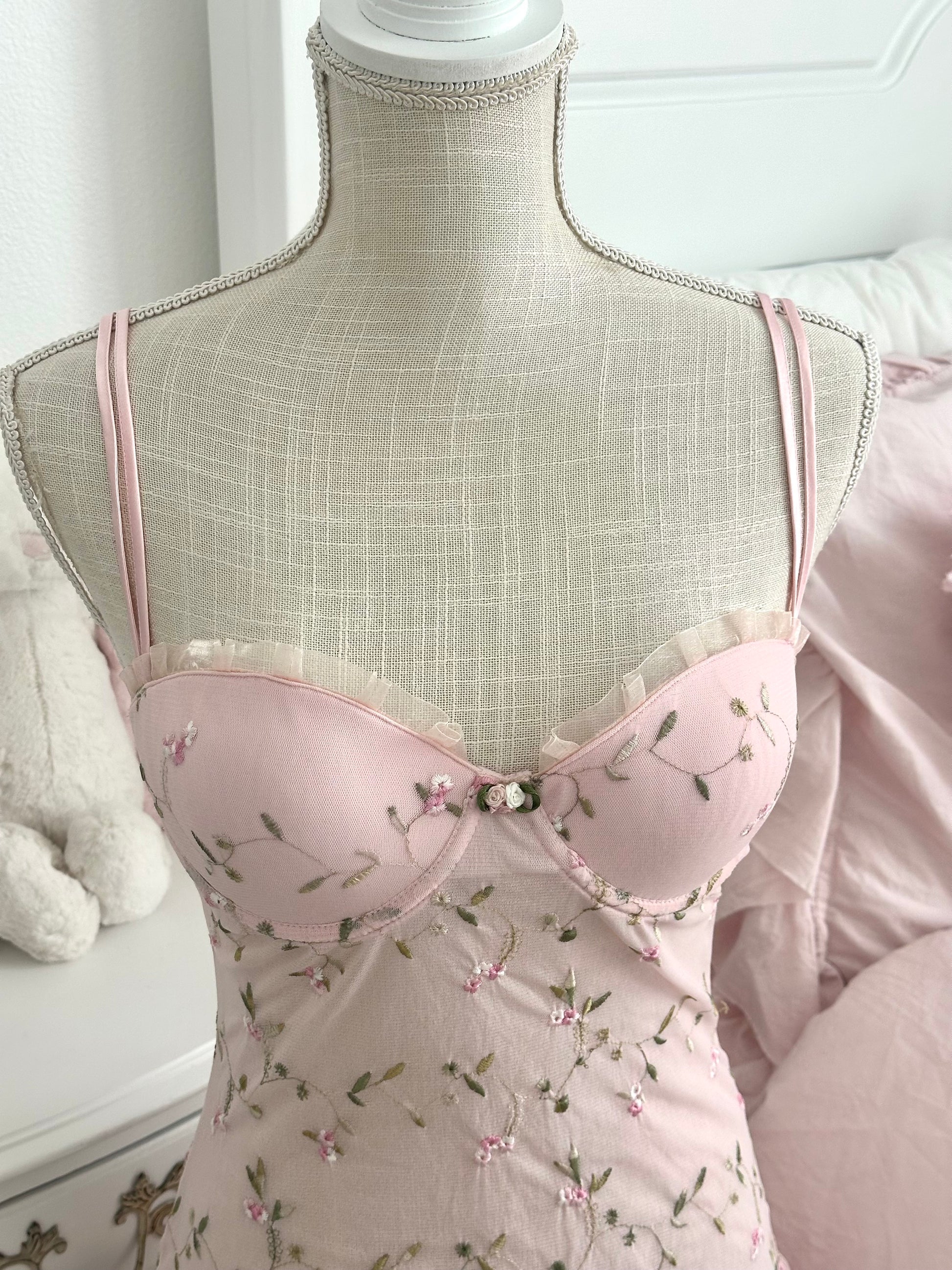 Vintage Hillard & Hanson Pink Floral Babydoll Slip Dress Size: M