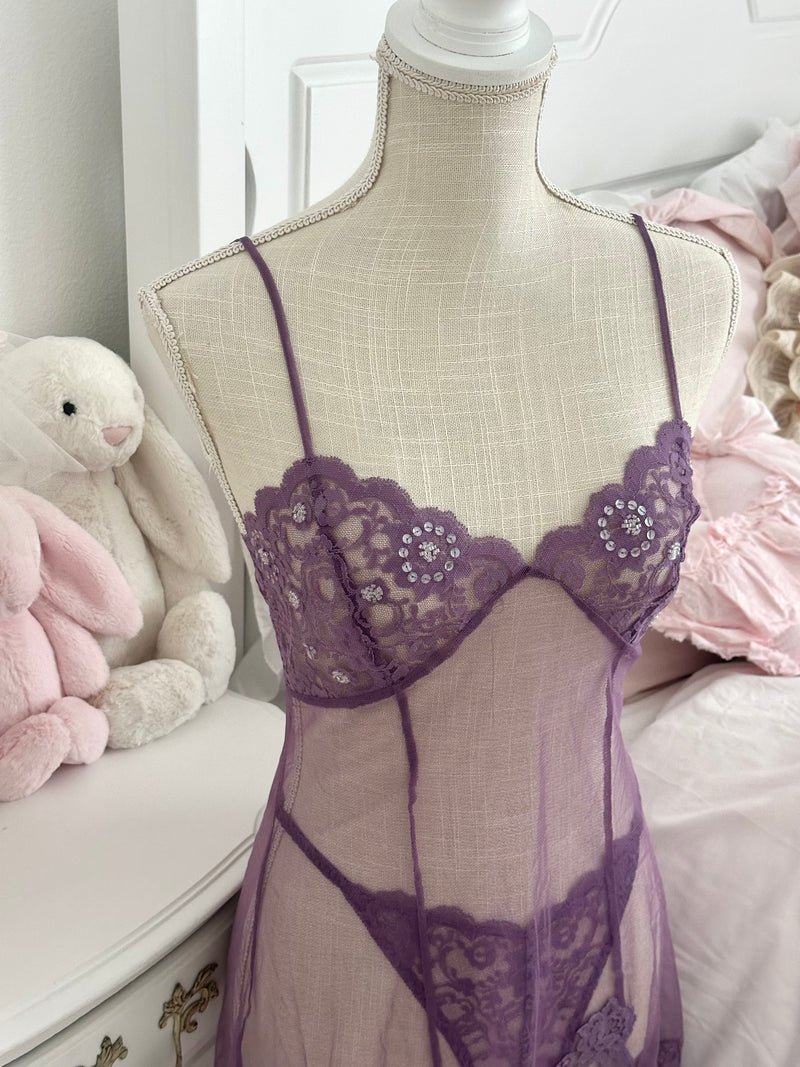 Vintage 2001 Victoria’s Secret Purple Slip Dress & Thong Set Size: S