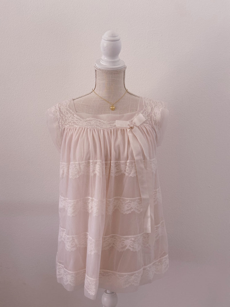Vintage 1960s pink sheer babydoll top size: S