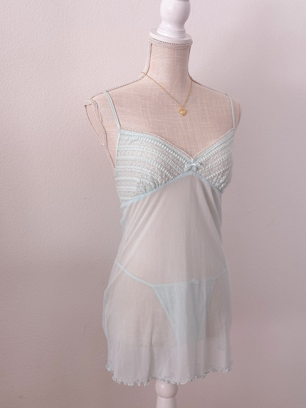 Victoria's Secret vintage teal blue green babydoll slip dress set