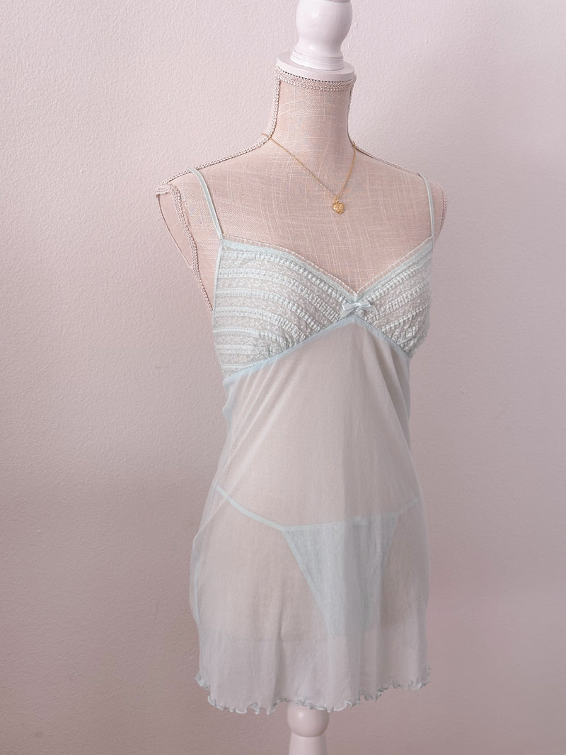Victoria's Secret vintage teal blue green babydoll slip dress set