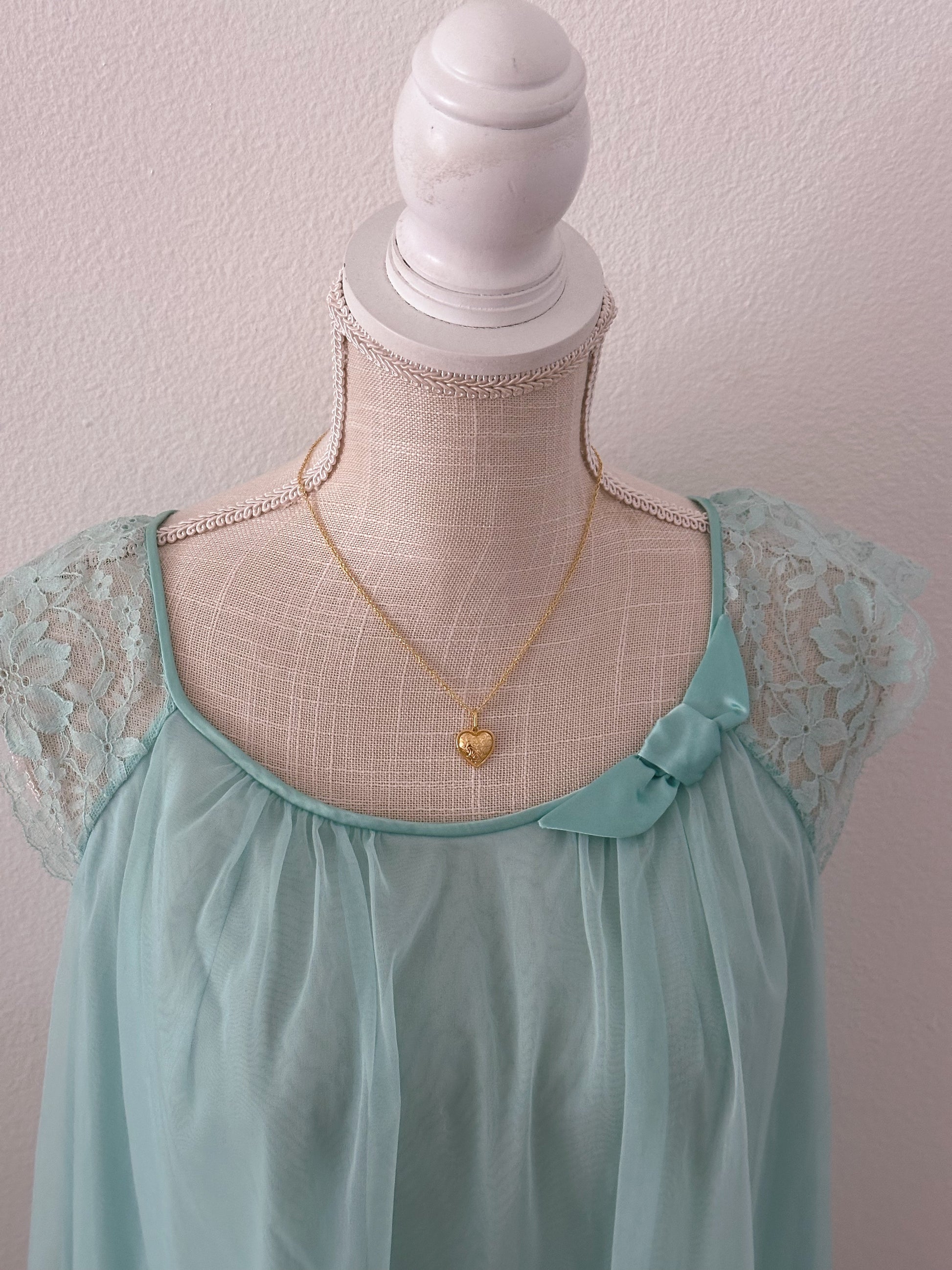 Vintage 1950s blue sheer nightgown babydoll slip dress size: XS