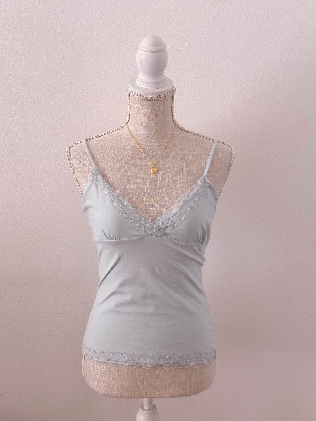 Vintage baby blue y2k sequin cami top size: Small