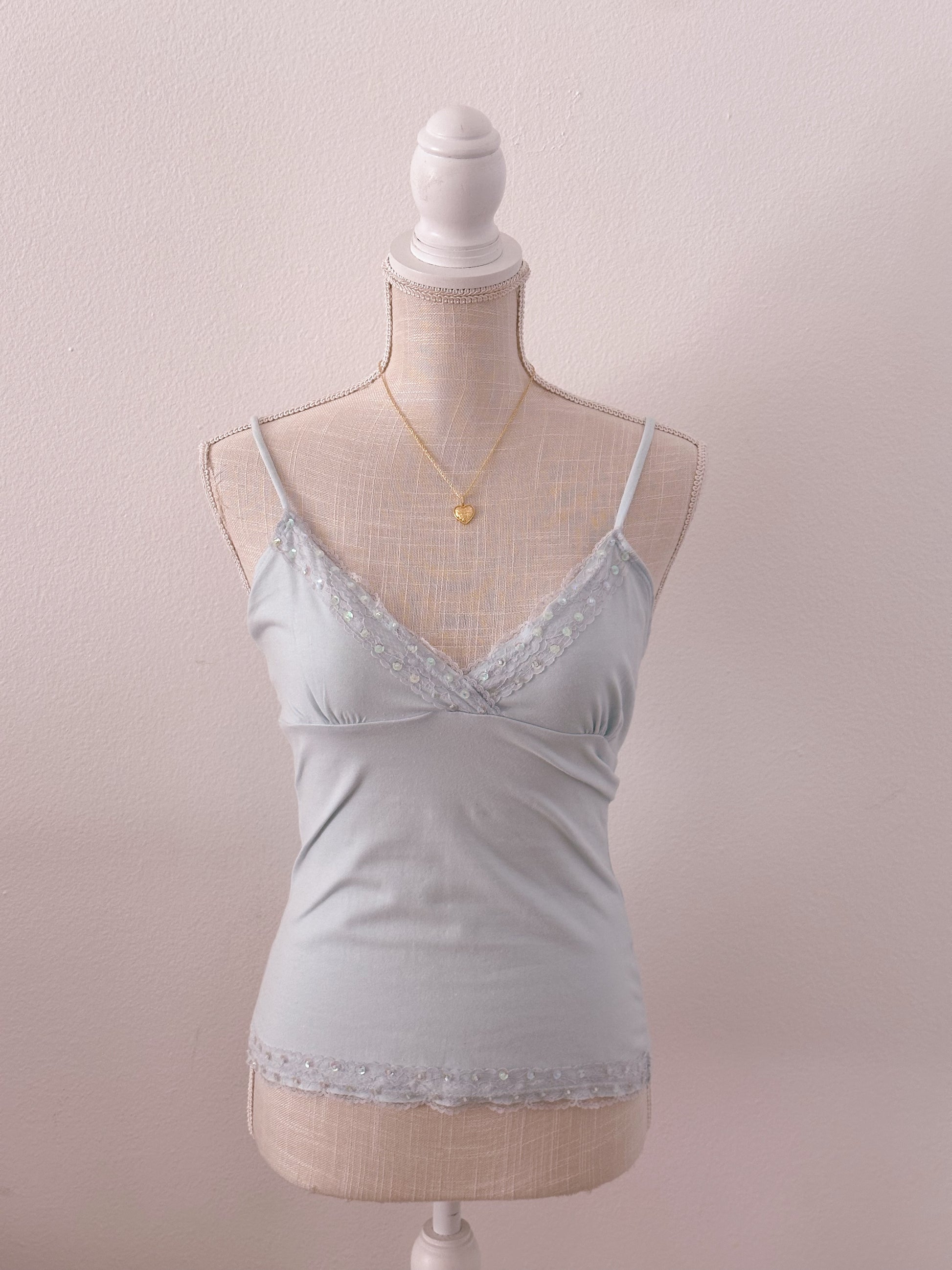 Vintage baby blue y2k sequin cami top size: Small