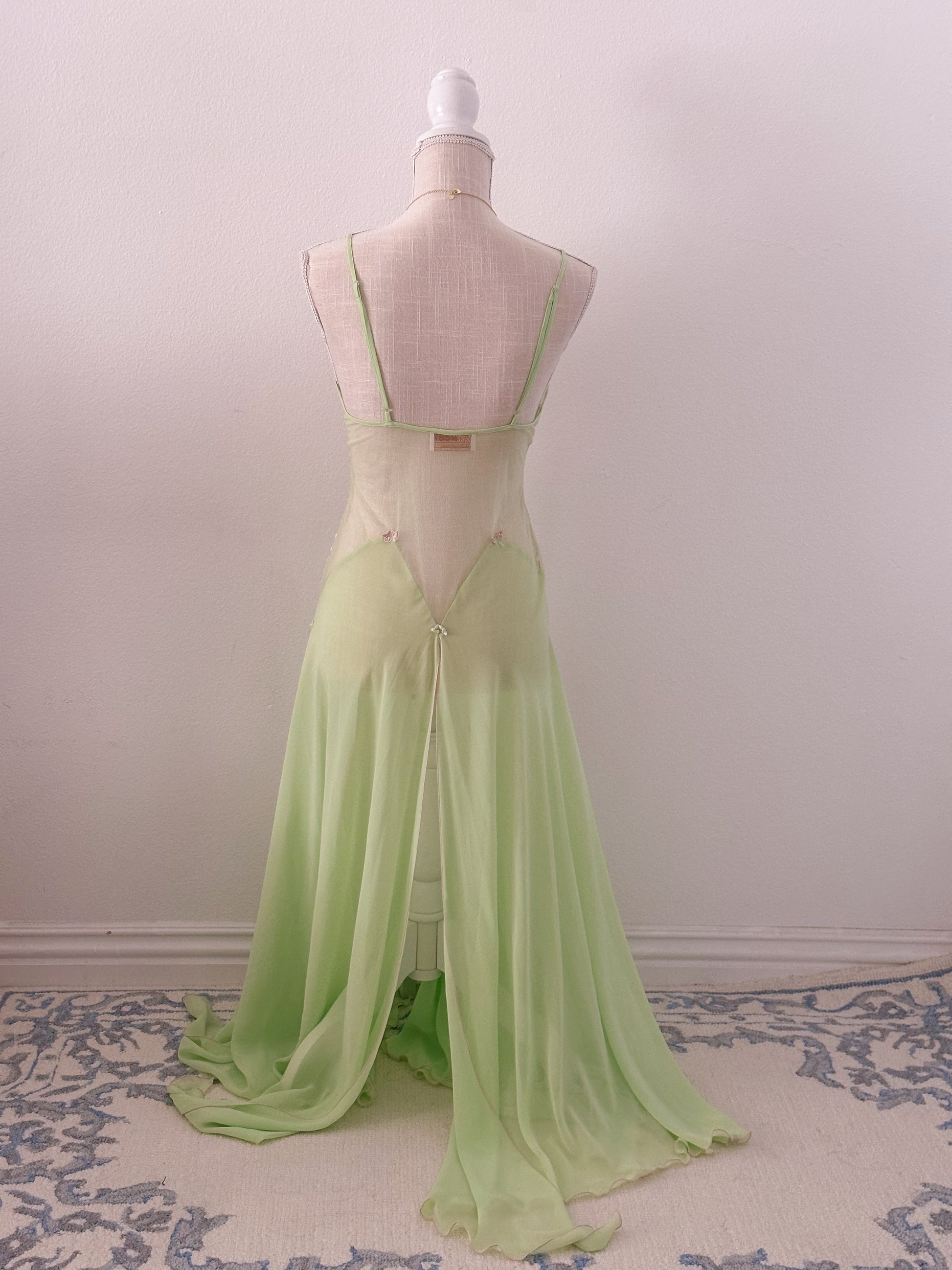 Vintage Green crystal night gown slip dress size: xs/s