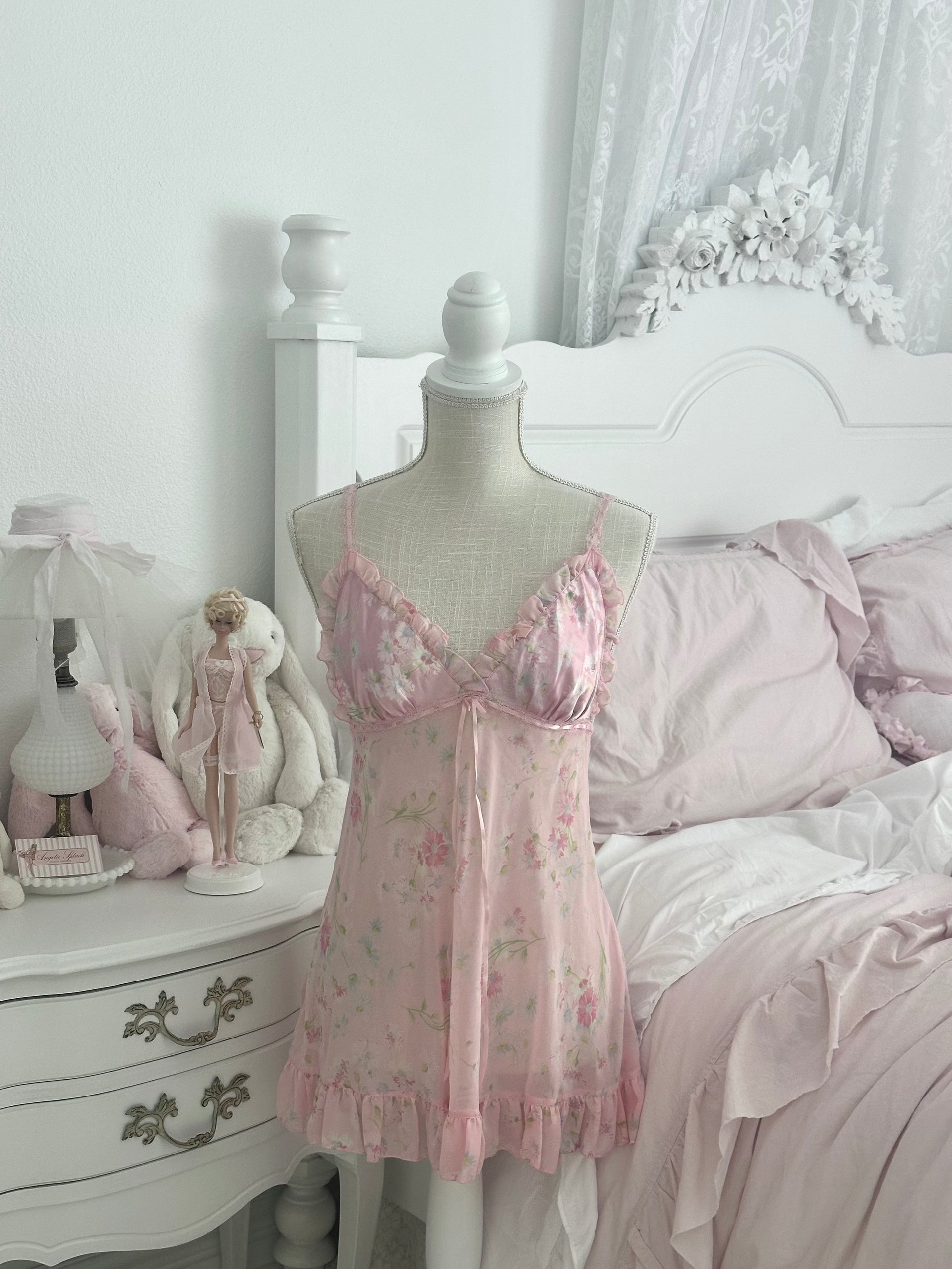 Vintage 2003 Victoria’s Secret Pink Floral Babydoll Slip Dress Size: M