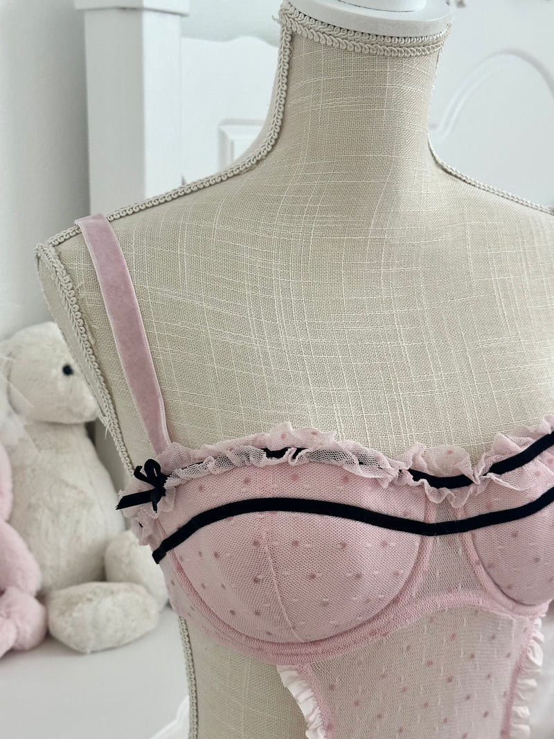 Vintage 2008 Victoria’s Secret Sexy Little Things Pink Polka Dot Lingerie Set Size: 36C / M-L