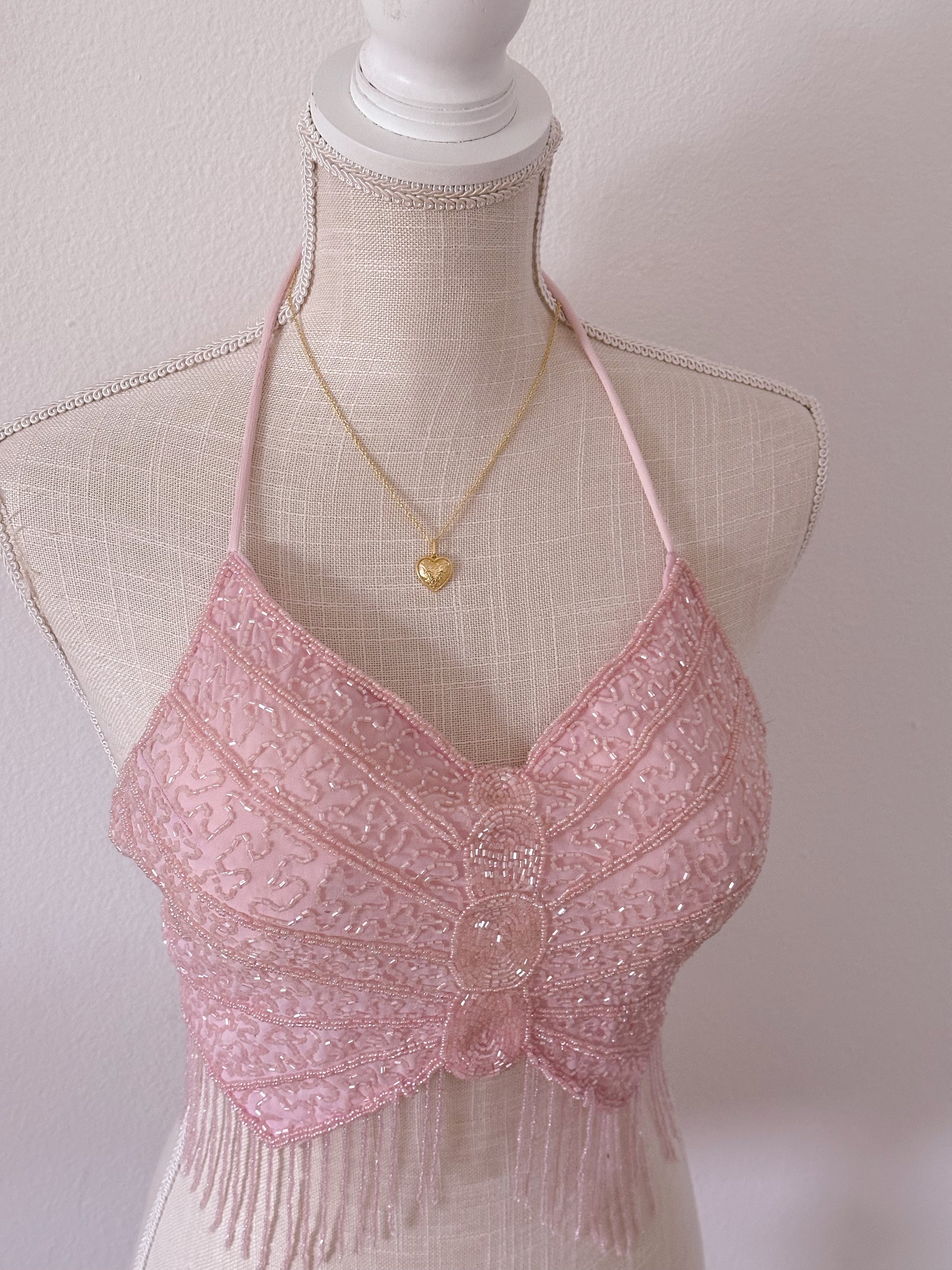 Pink 1990s sequin butterfly halter top new Size: S/M