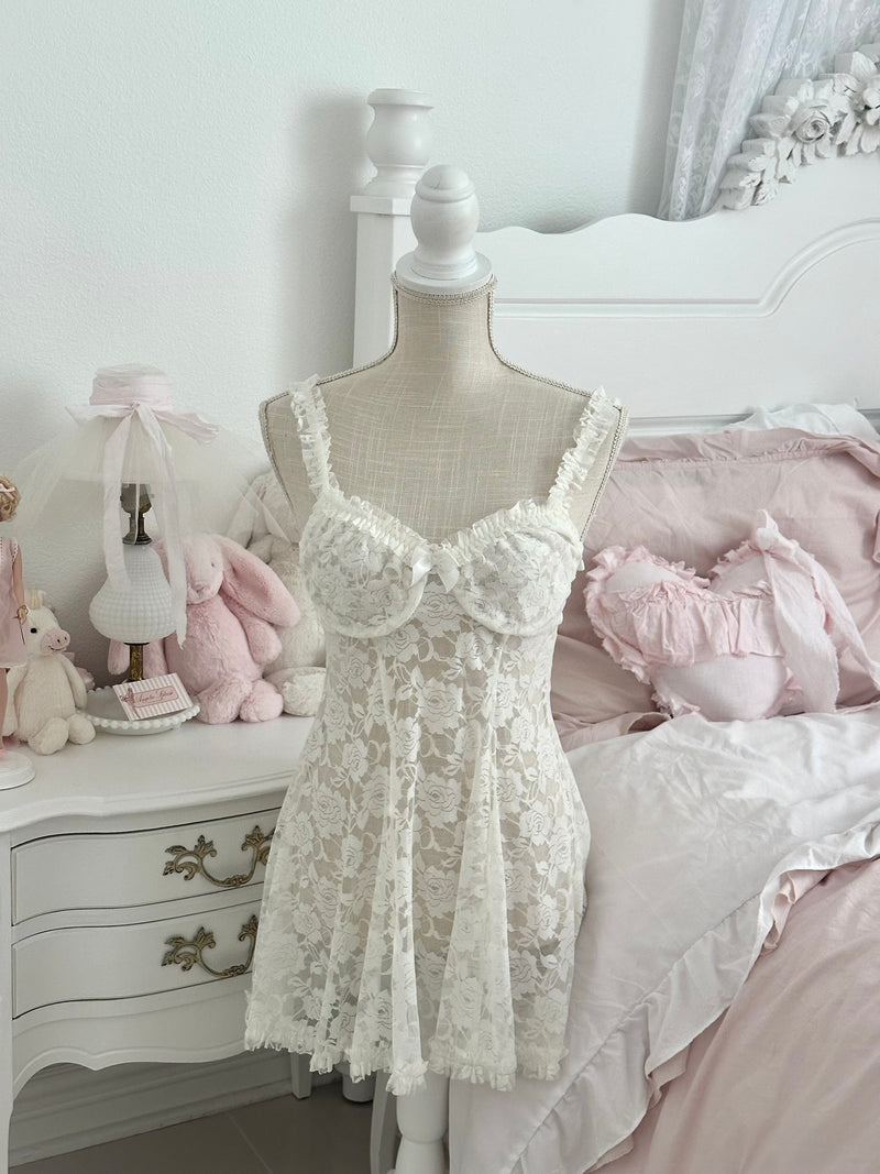 Vintage 1990s Cinema Etoile White Babydoll Slip Dress Set NWT Size: M