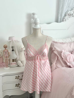 Vintage 2011 Victoria’s Secret Pink & White Striped Lace Slip Dress Size: L