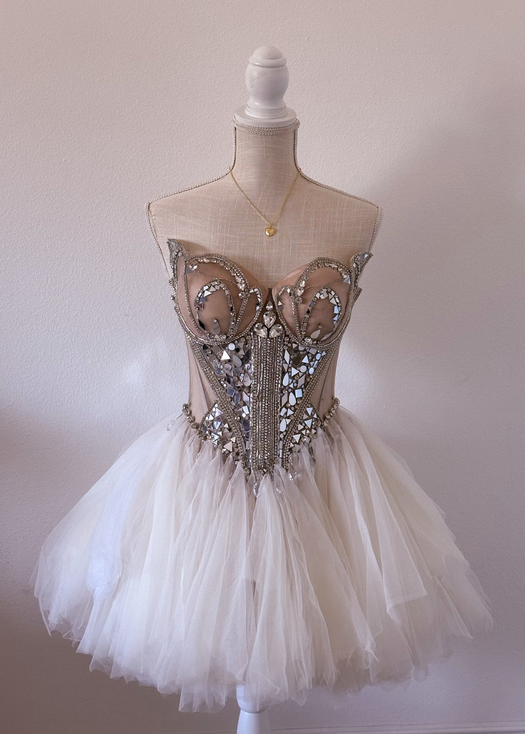 Handmade swan lake mini formal dress with mirror & rhinestone work size: Small