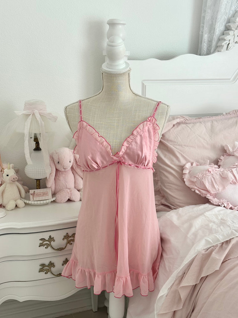 Vintage 2004 Victoria’s Secret Pink Sheer Slip Dress Set Size: M