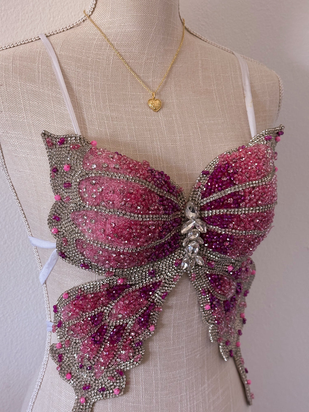 Handmade bedazzled butterfly halter top size: xs