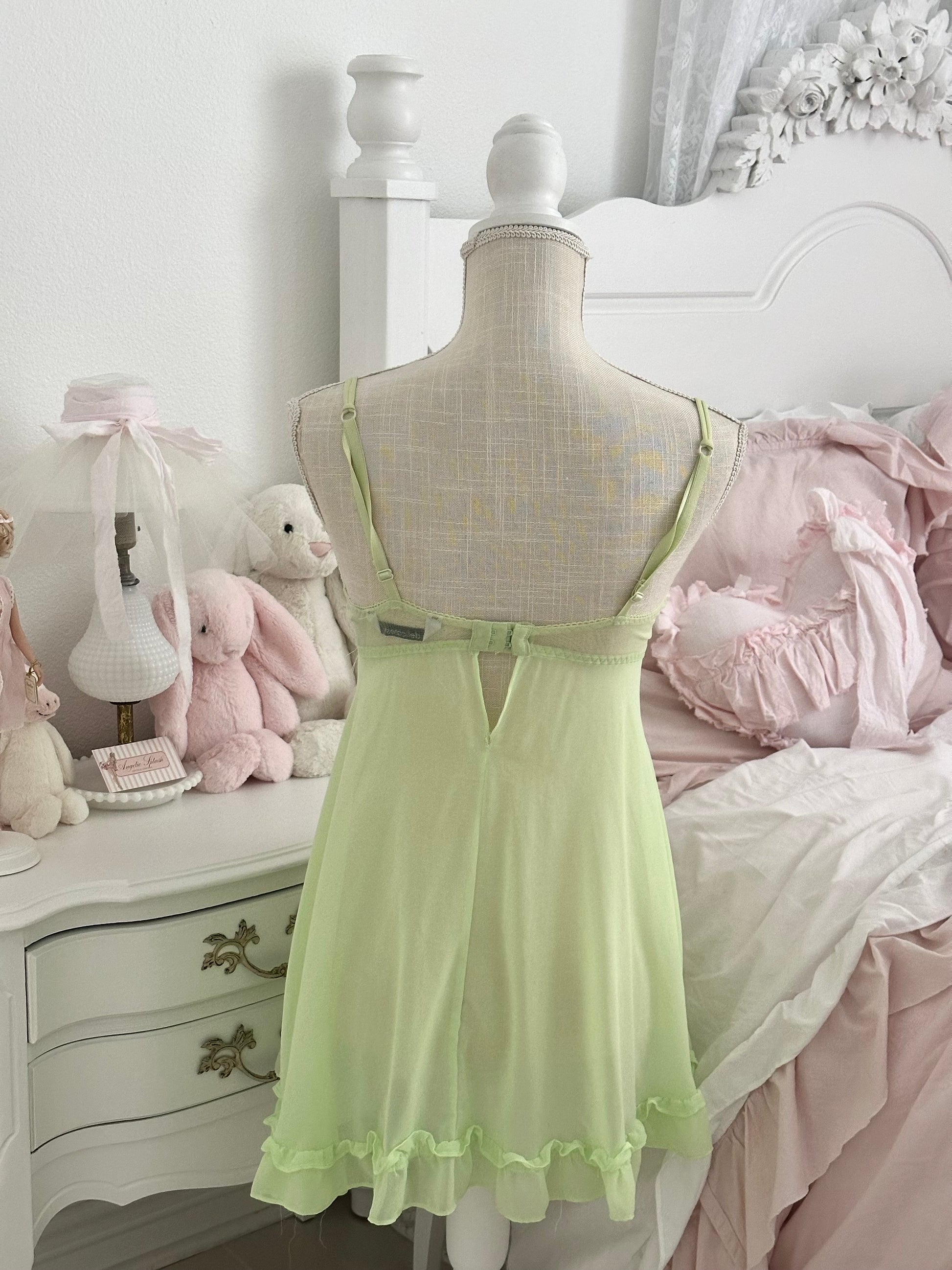 Vintage Y2K Delicates Green Fairy Babydoll Slip Dress Size: M