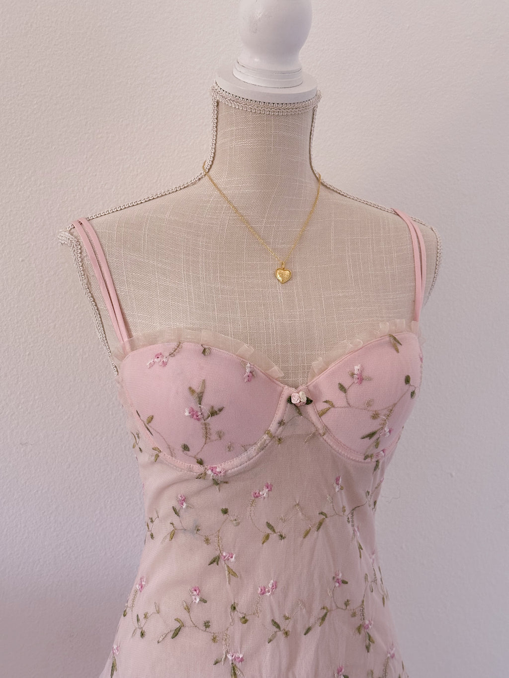 Vintage pink Babydoll floral slip dress shabby chic