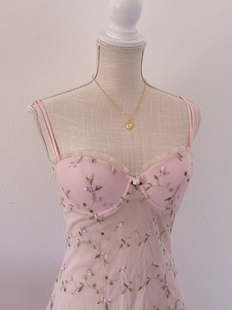 Vintage pink Babydoll floral slip dress shabby chic