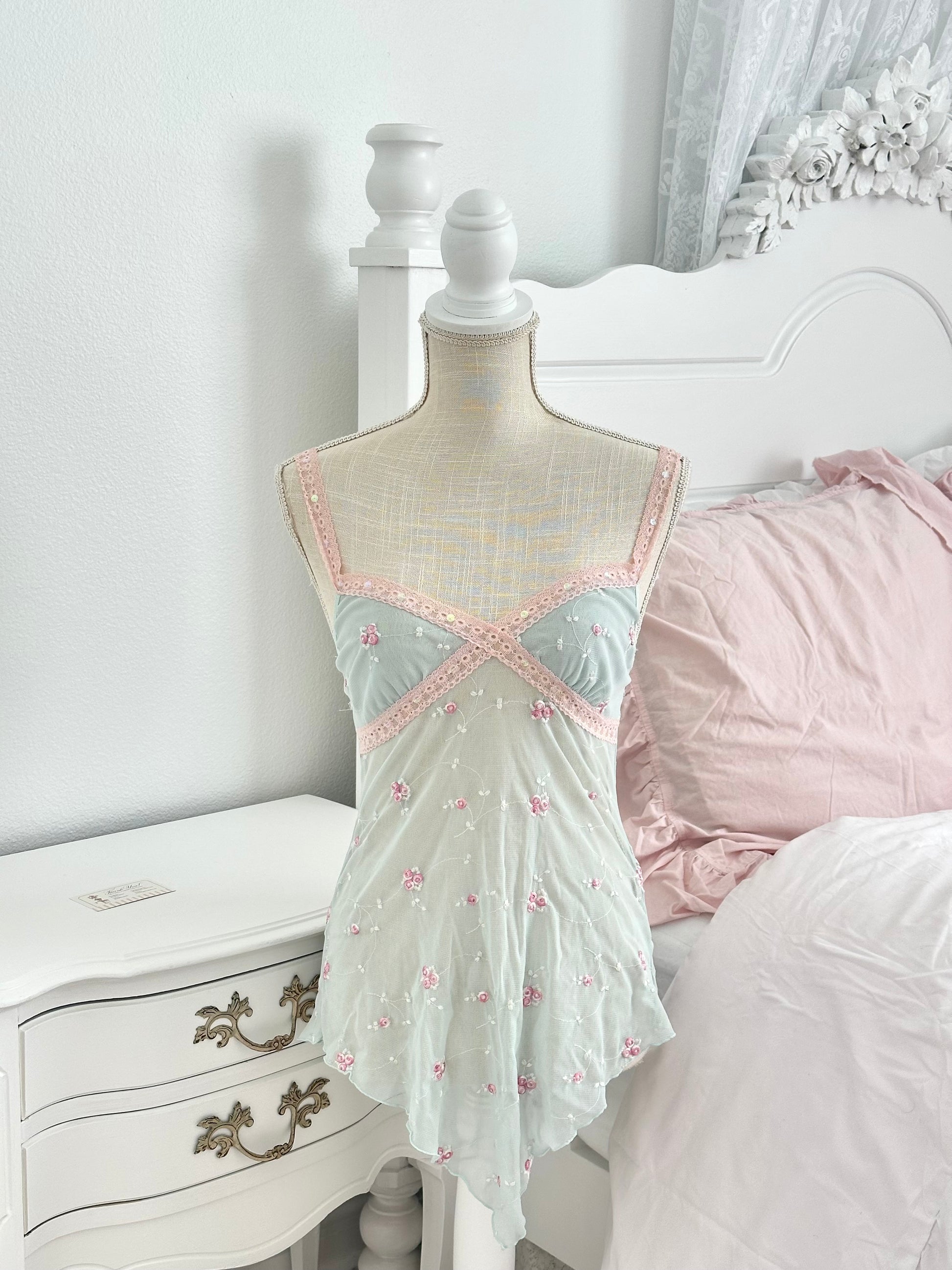 Vintage Y2K Rampage Blue Sheer Floral Babydoll Cami Top Size: S