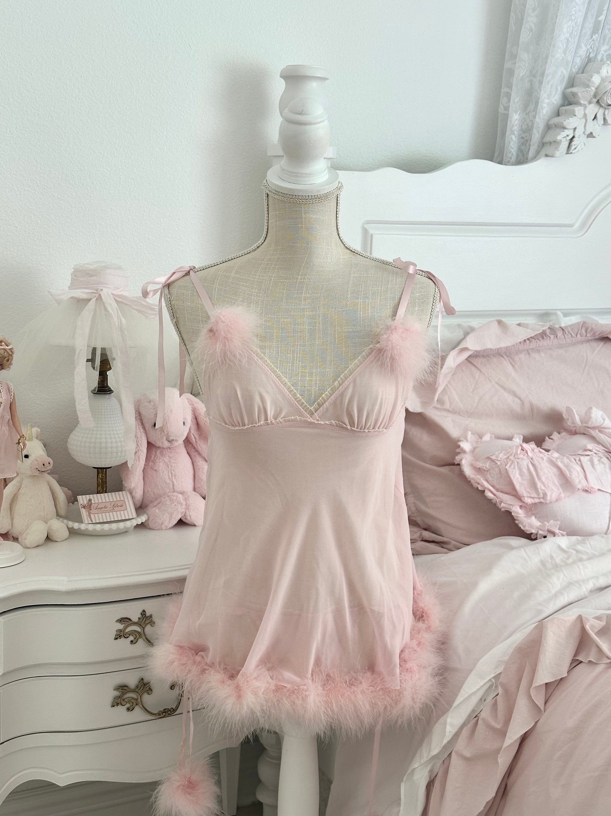 Vintage 2009 Victoria’s Secret Pink Marabou Lingerie Set Size: XS