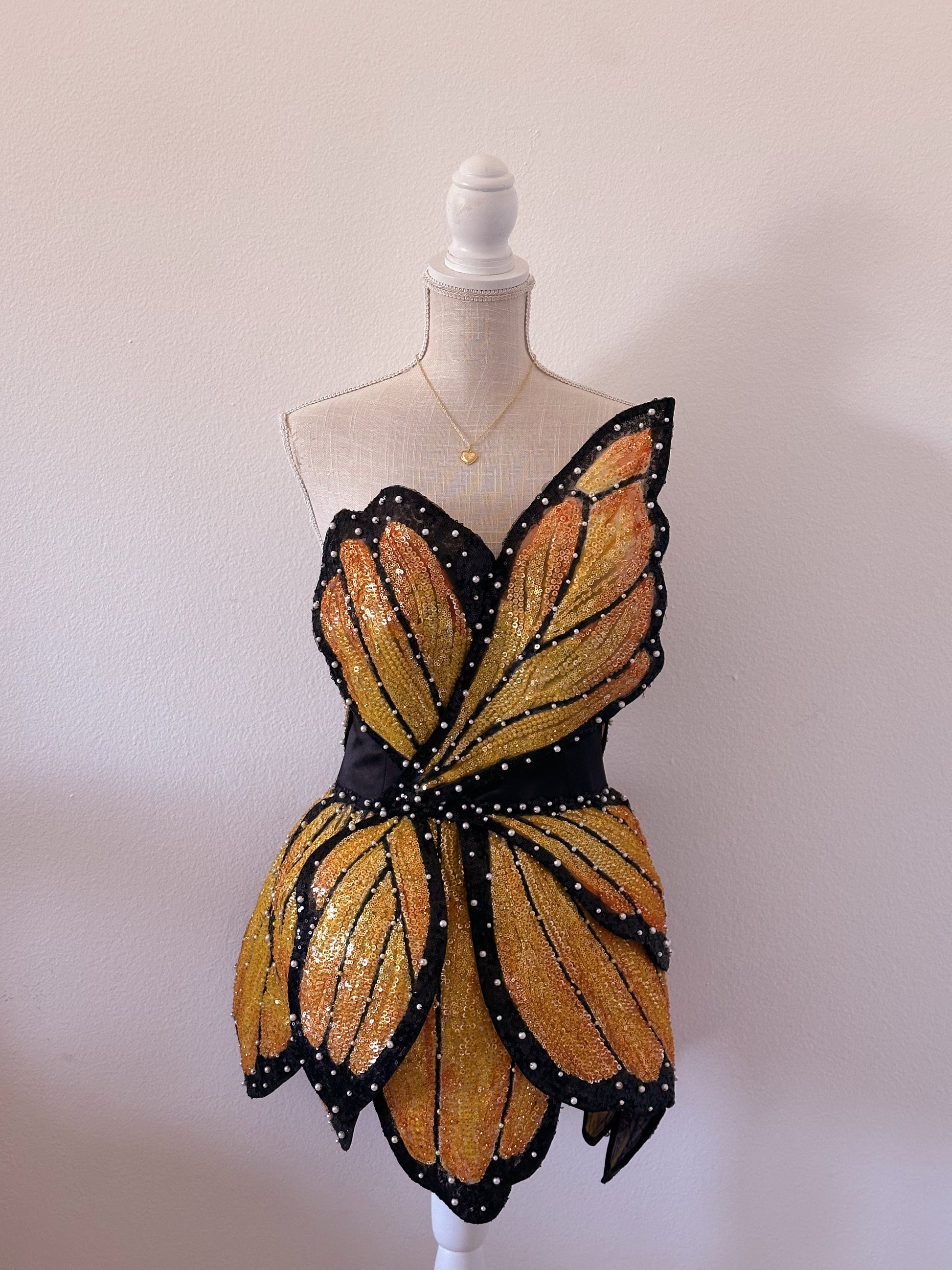 Handmade bedazzled mini butterfly formal dress Size: S