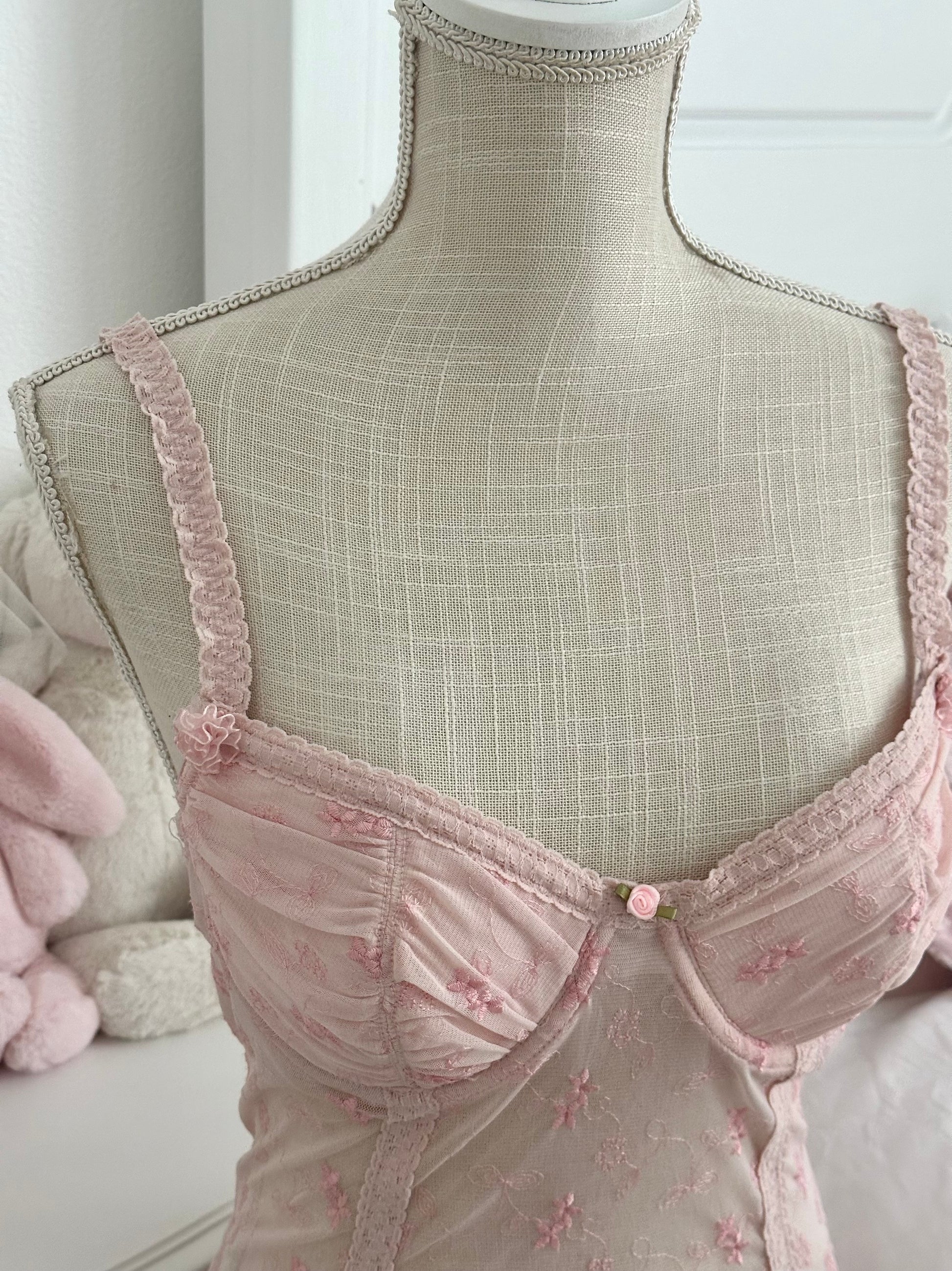 Vintage Y2K Rampage Pink Floral Bustier Corset Top Size: 34C