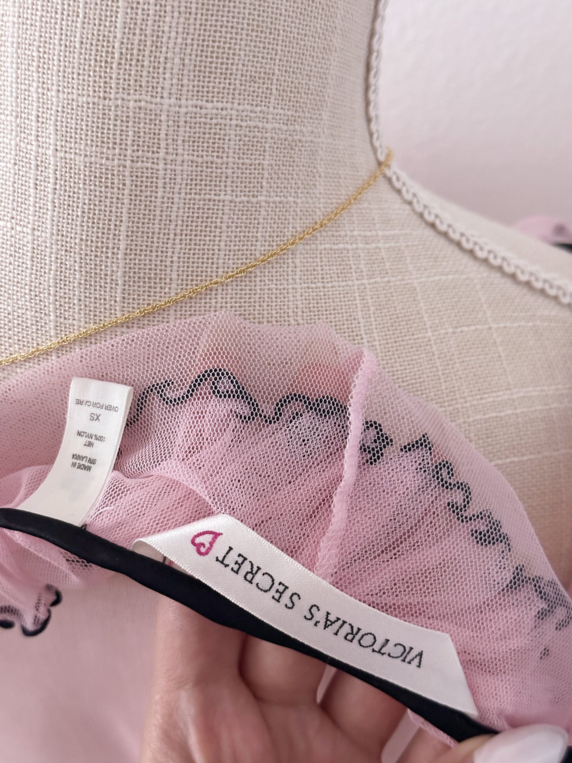 Vintage Victoria's Secret, Sabrina Carpenter, pink and black babydoll size: XS
