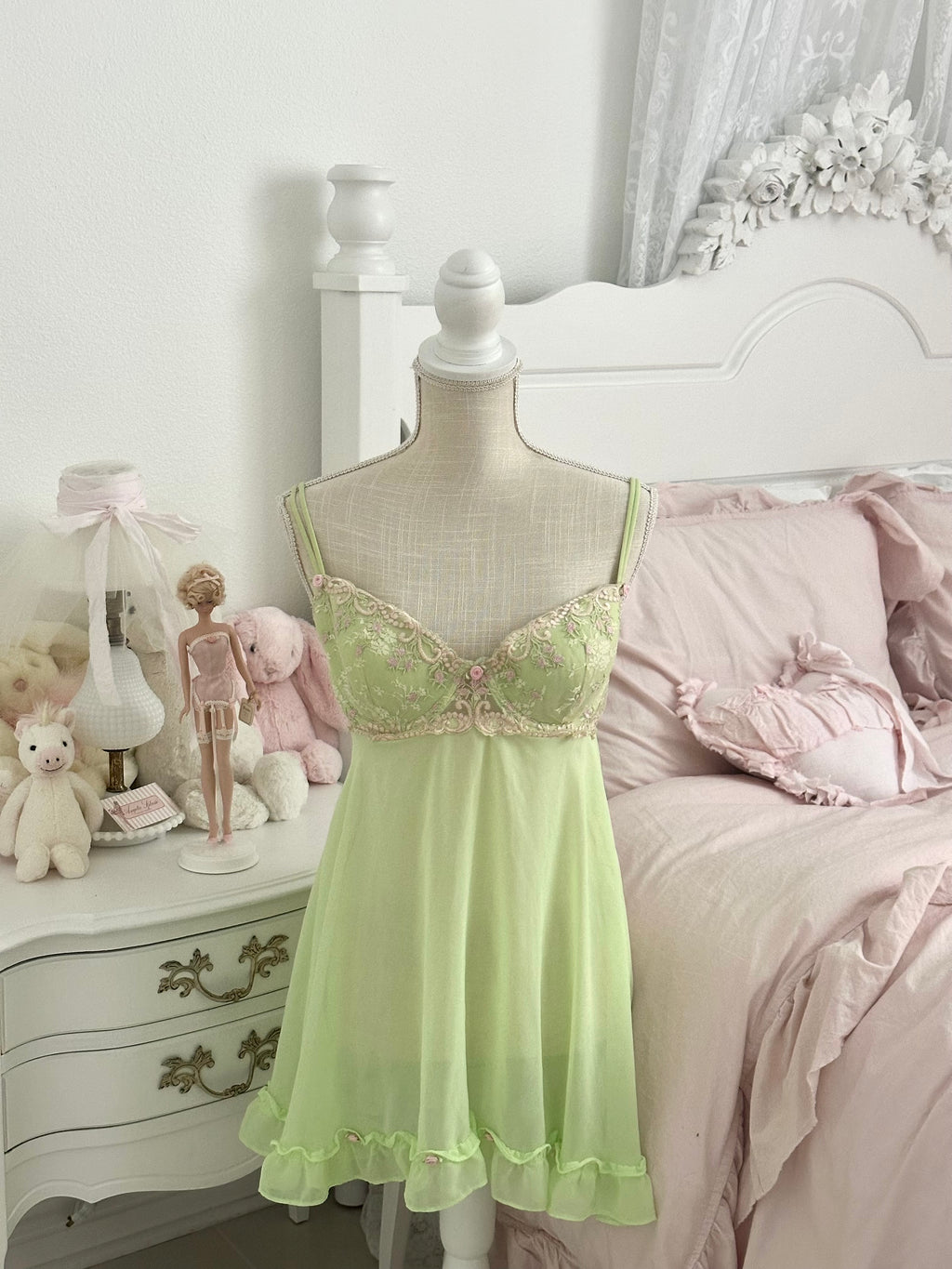 Vintage Delicates Green Fairy Babydoll Slip Dress Size: L