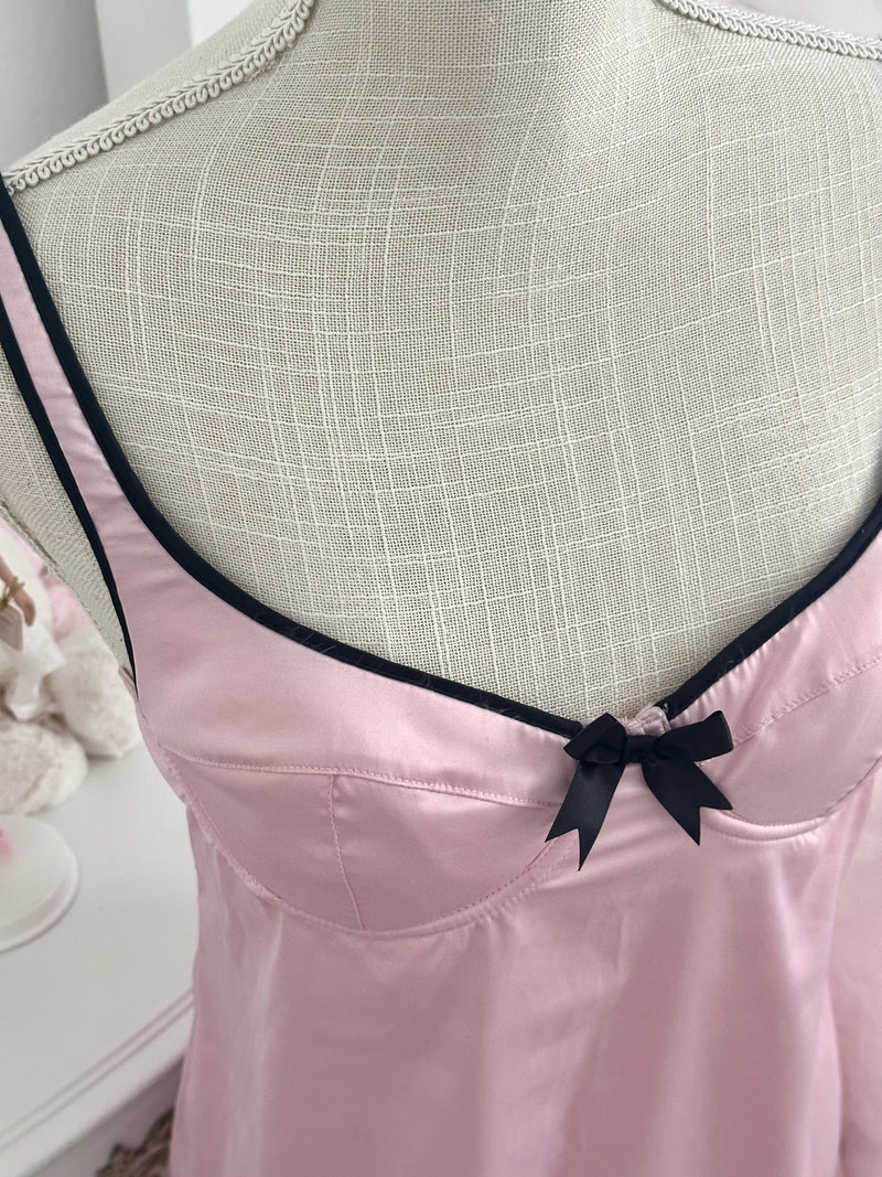 Vintage 2007 Victoria’s Secret Pink Satin Babydoll Slip Dress Size: 34B