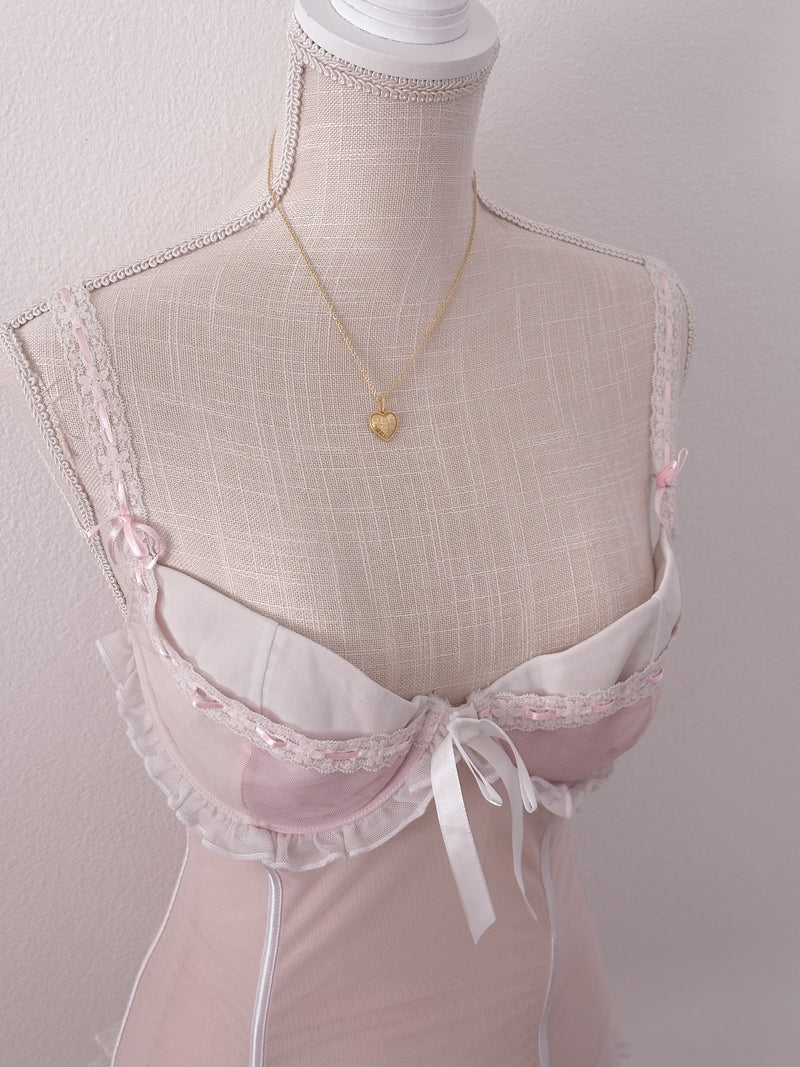 Vintage Shabby chic Pink Corset top Size: L
