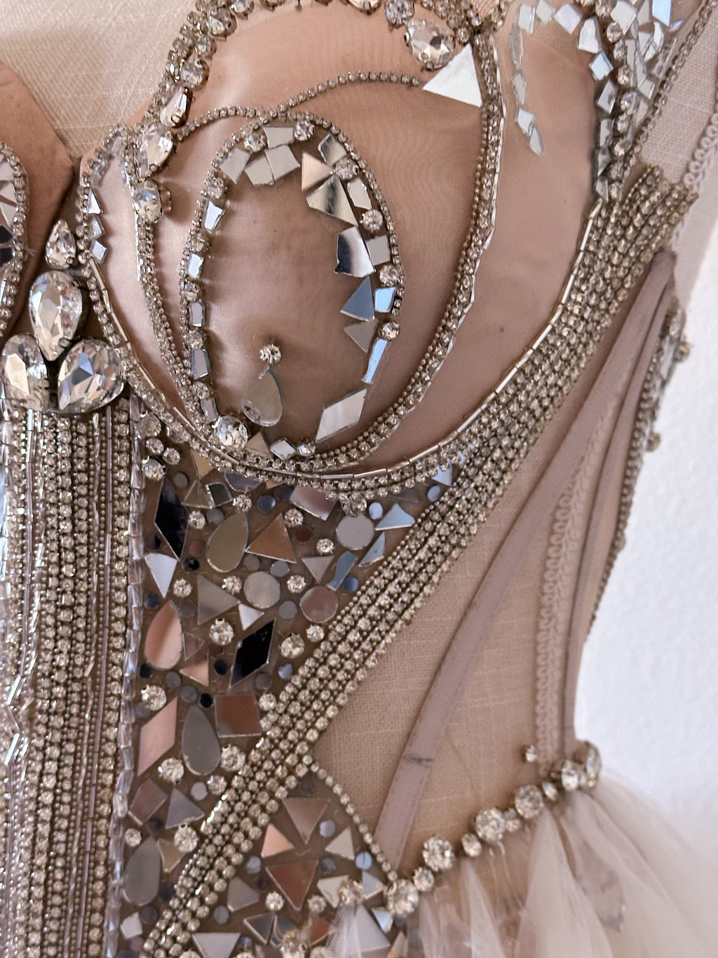 Handmade swan lake mini formal dress with mirror & rhinestone work size: Small