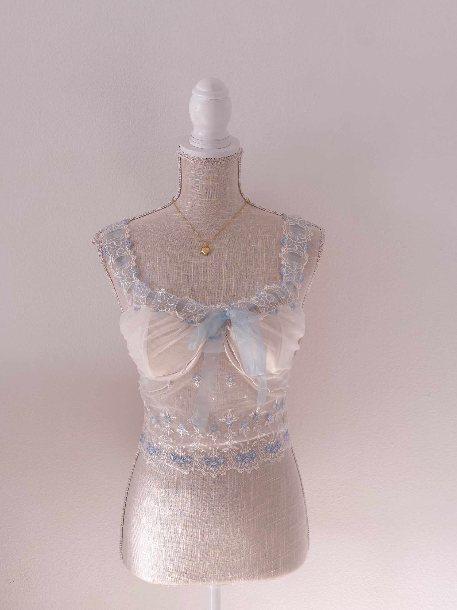 Vintage Fredricks of hollywood white and blue corset cami top